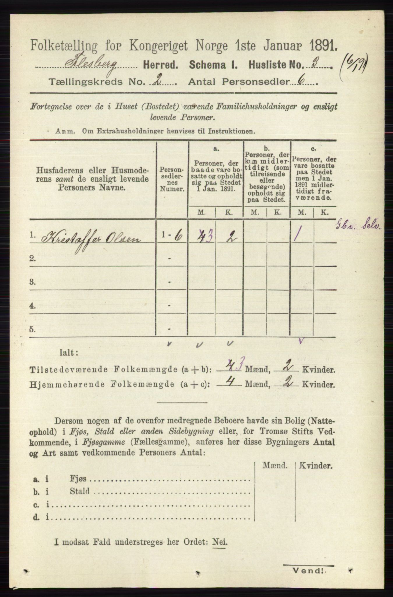 RA, 1891 census for 0631 Flesberg, 1891, p. 218