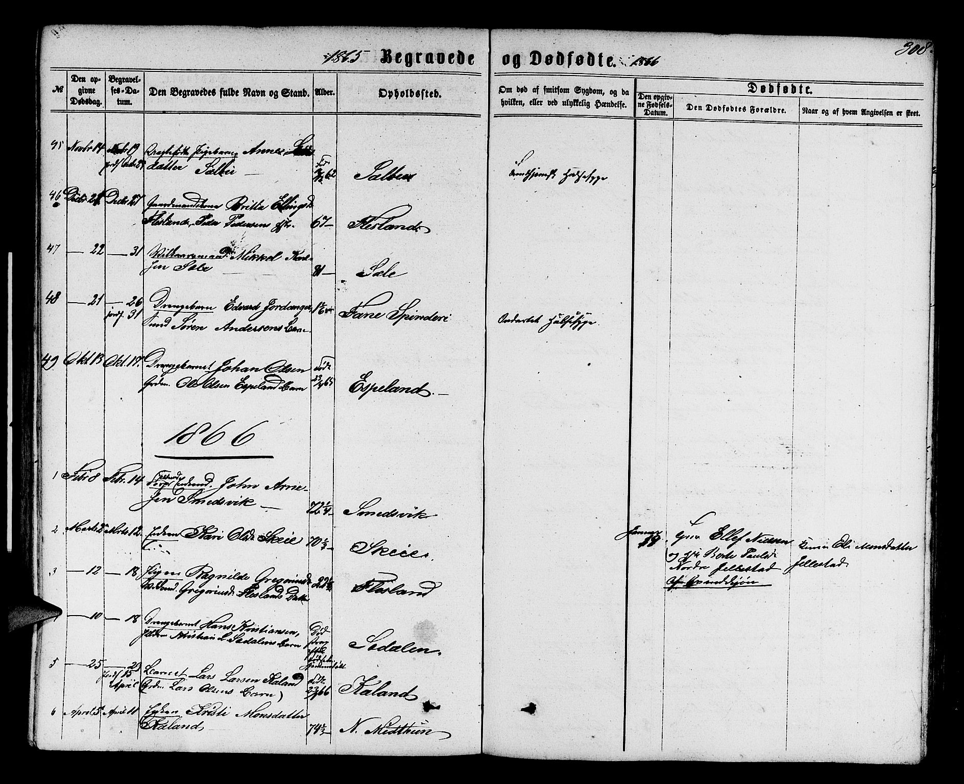 Fana Sokneprestembete, SAB/A-75101/H/Hab/Habb/L0003: Parish register (copy) no. B 3, 1861-1888, p. 308