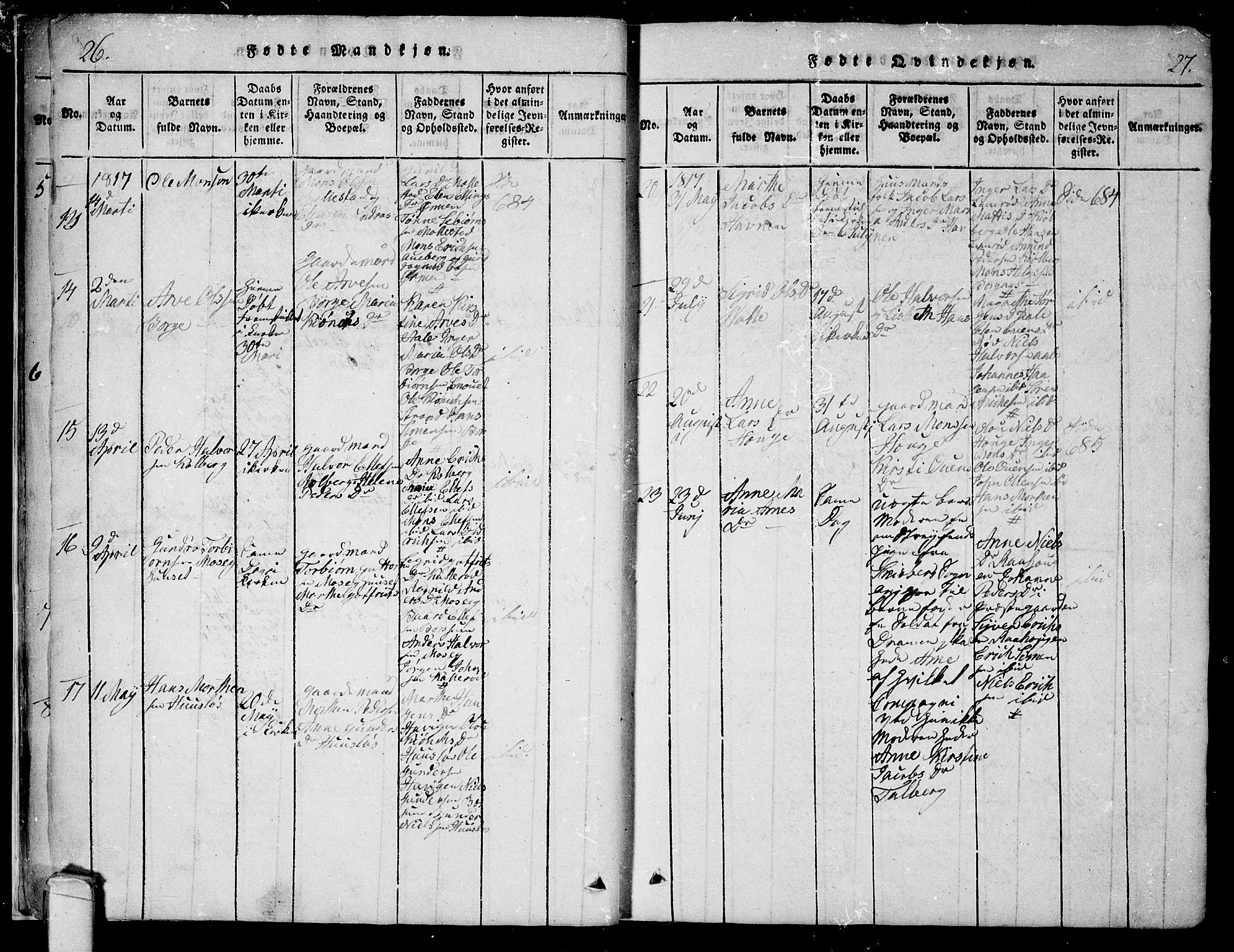 Onsøy prestekontor Kirkebøker, AV/SAO-A-10914/F/Fa/L0002: Parish register (official) no. I 2, 1814-1840, p. 26-27