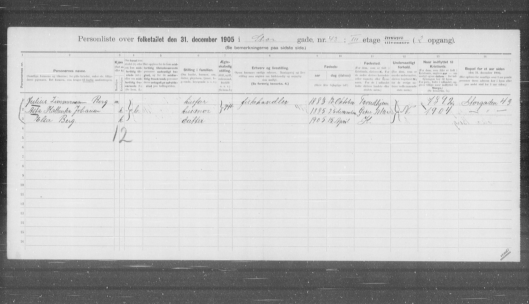 OBA, Municipal Census 1905 for Kristiania, 1905, p. 54184