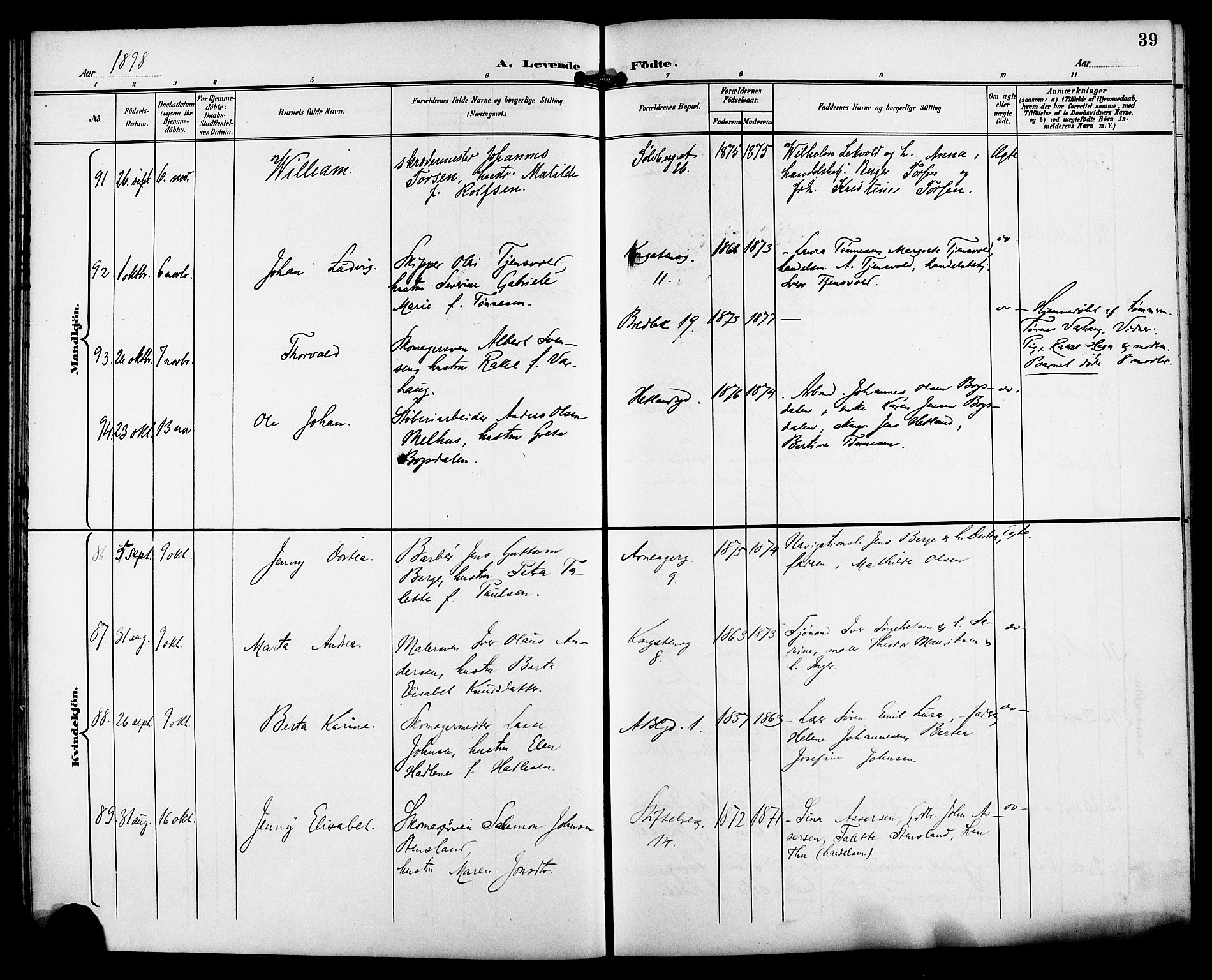 St. Petri sokneprestkontor, AV/SAST-A-101813/001/30/30BB/L0008: Parish register (copy) no. B 8, 1897-1905, p. 39