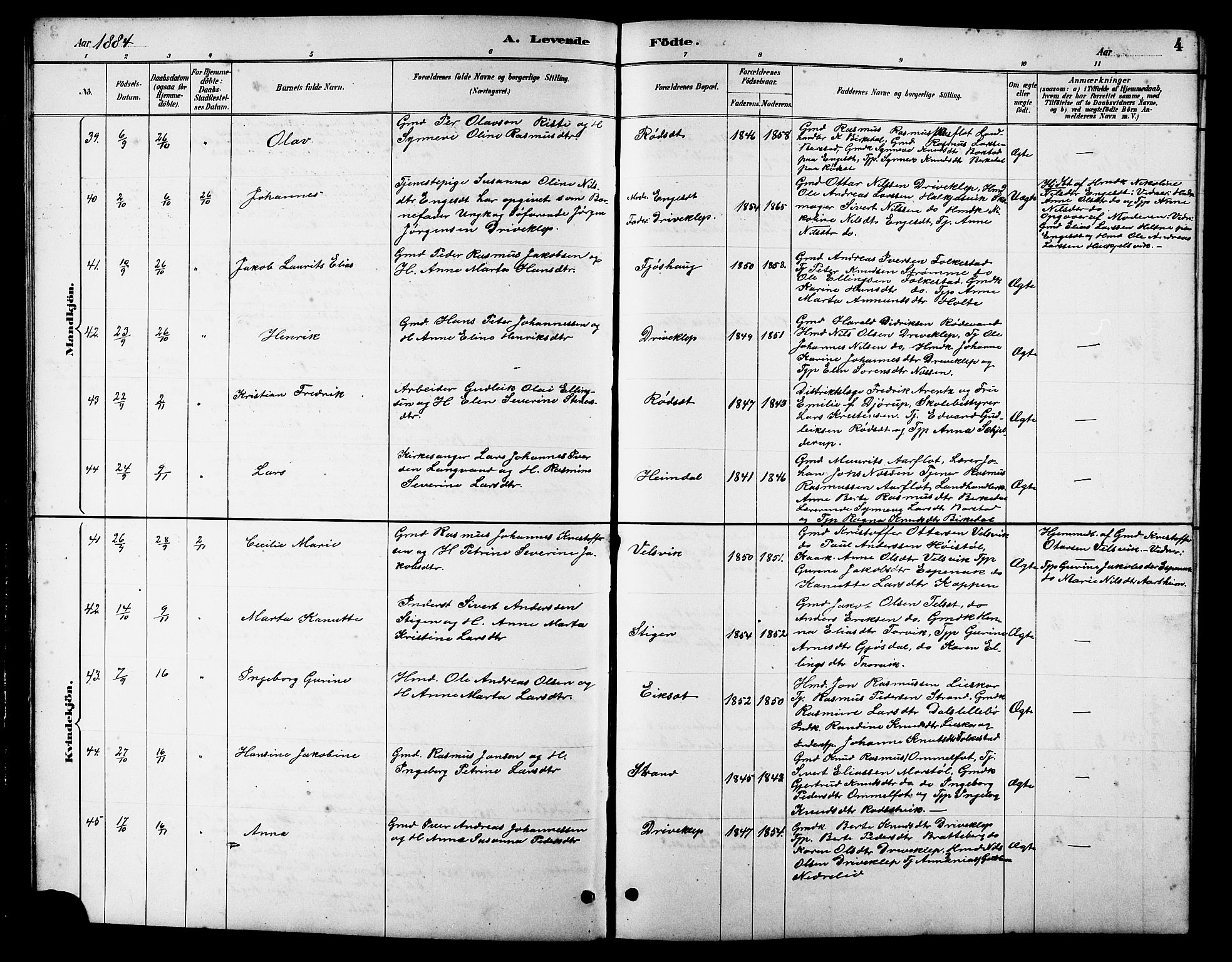 Ministerialprotokoller, klokkerbøker og fødselsregistre - Møre og Romsdal, AV/SAT-A-1454/511/L0158: Parish register (copy) no. 511C04, 1884-1903, p. 4