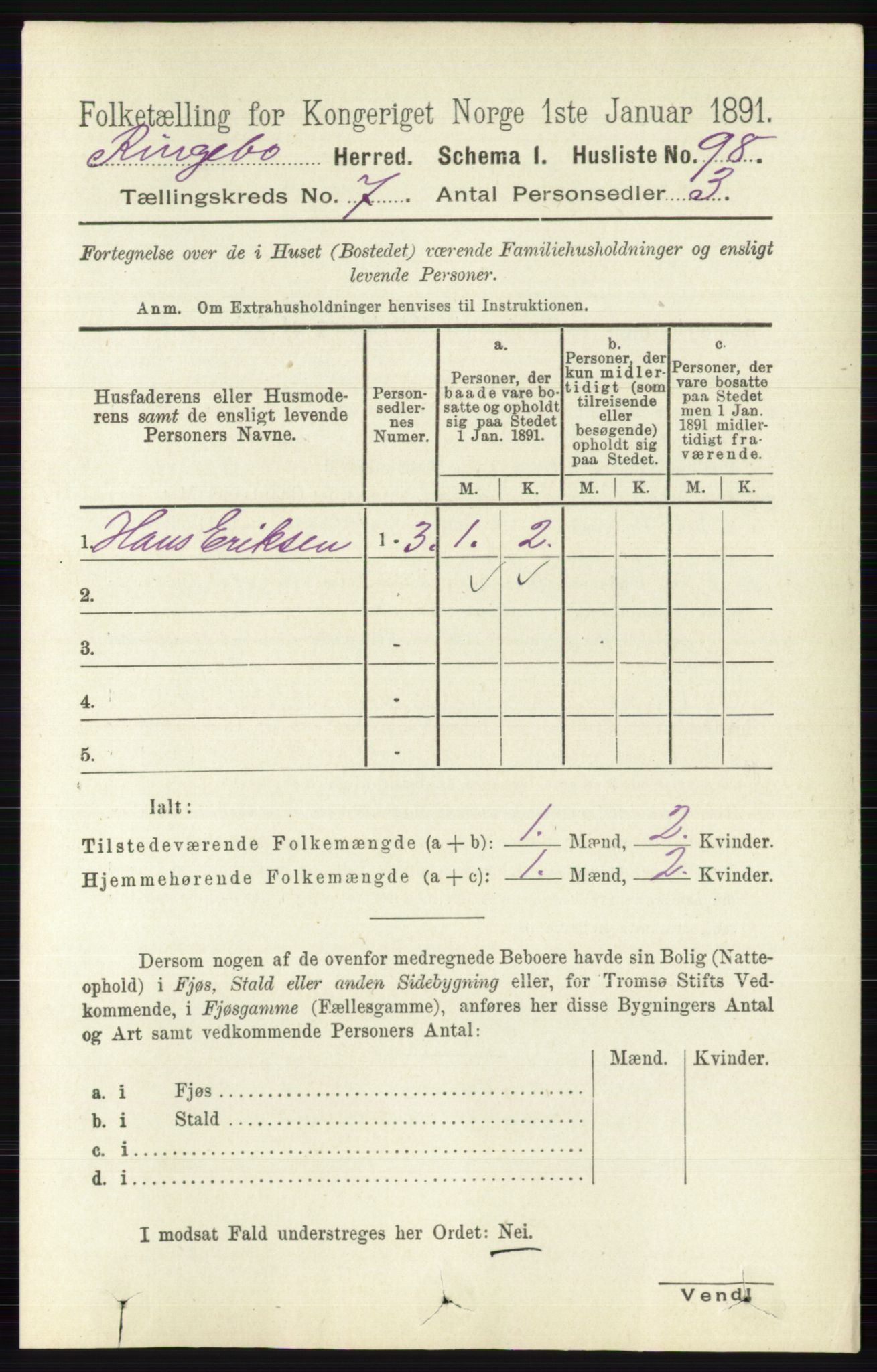 RA, 1891 census for 0520 Ringebu, 1891, p. 3021