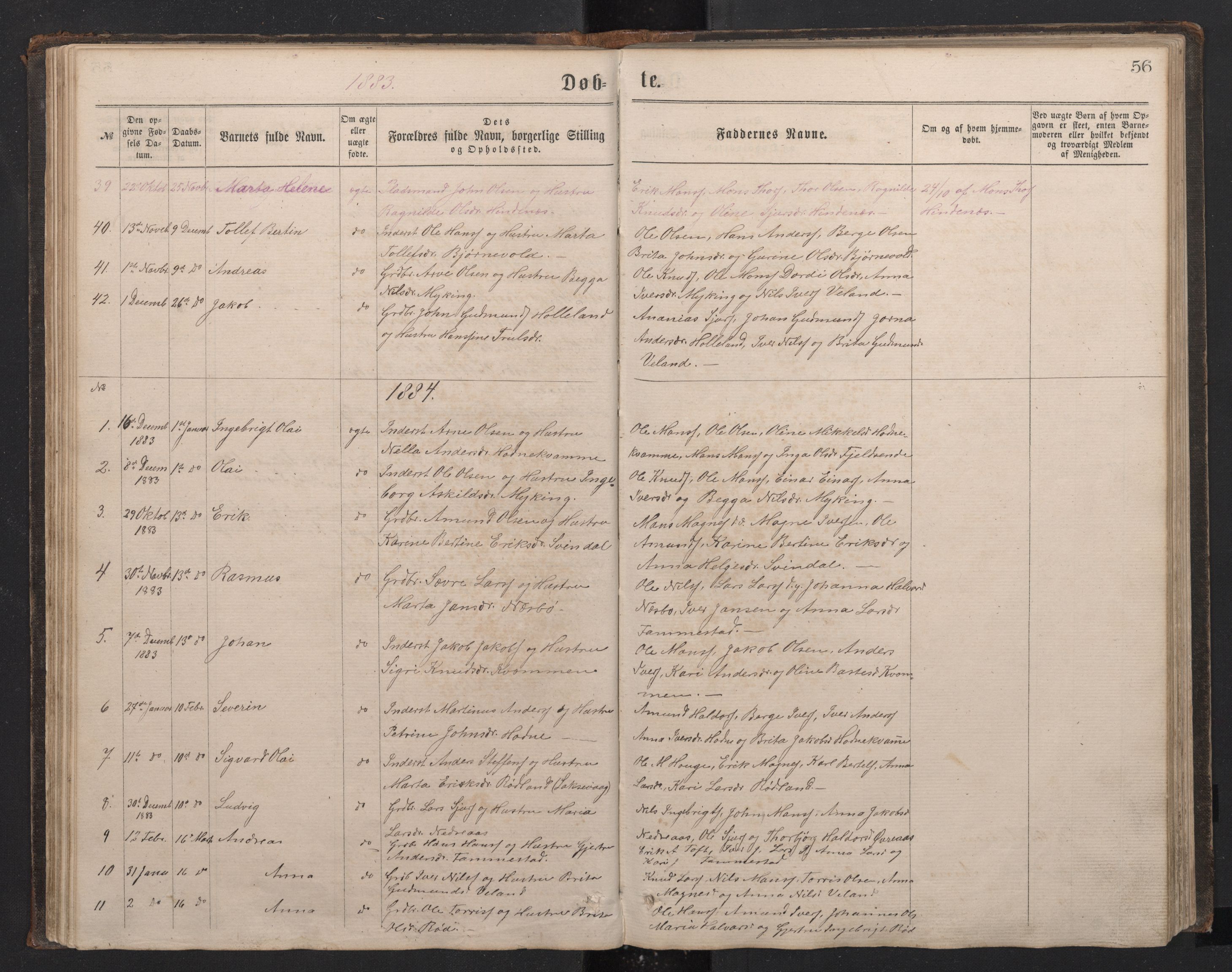 Lindås Sokneprestembete, SAB/A-76701/H/Hab: Parish register (copy) no. E 2, 1867-1892, p. 55b-56a