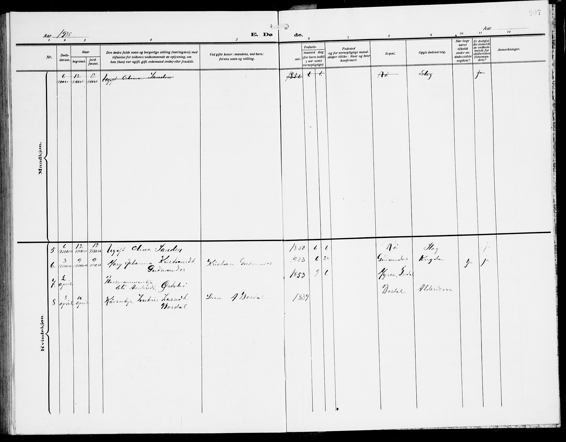 Lavik sokneprestembete, AV/SAB-A-80901: Parish register (copy) no. A 3, 1911-1942, p. 207