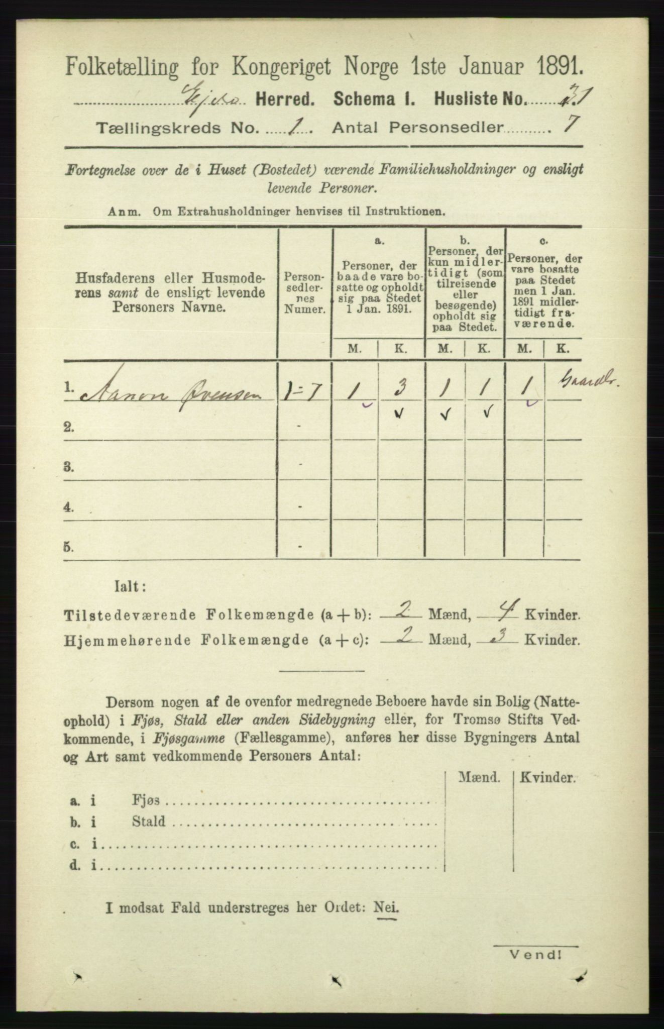 RA, 1891 census for 0925 Eide, 1891, p. 45