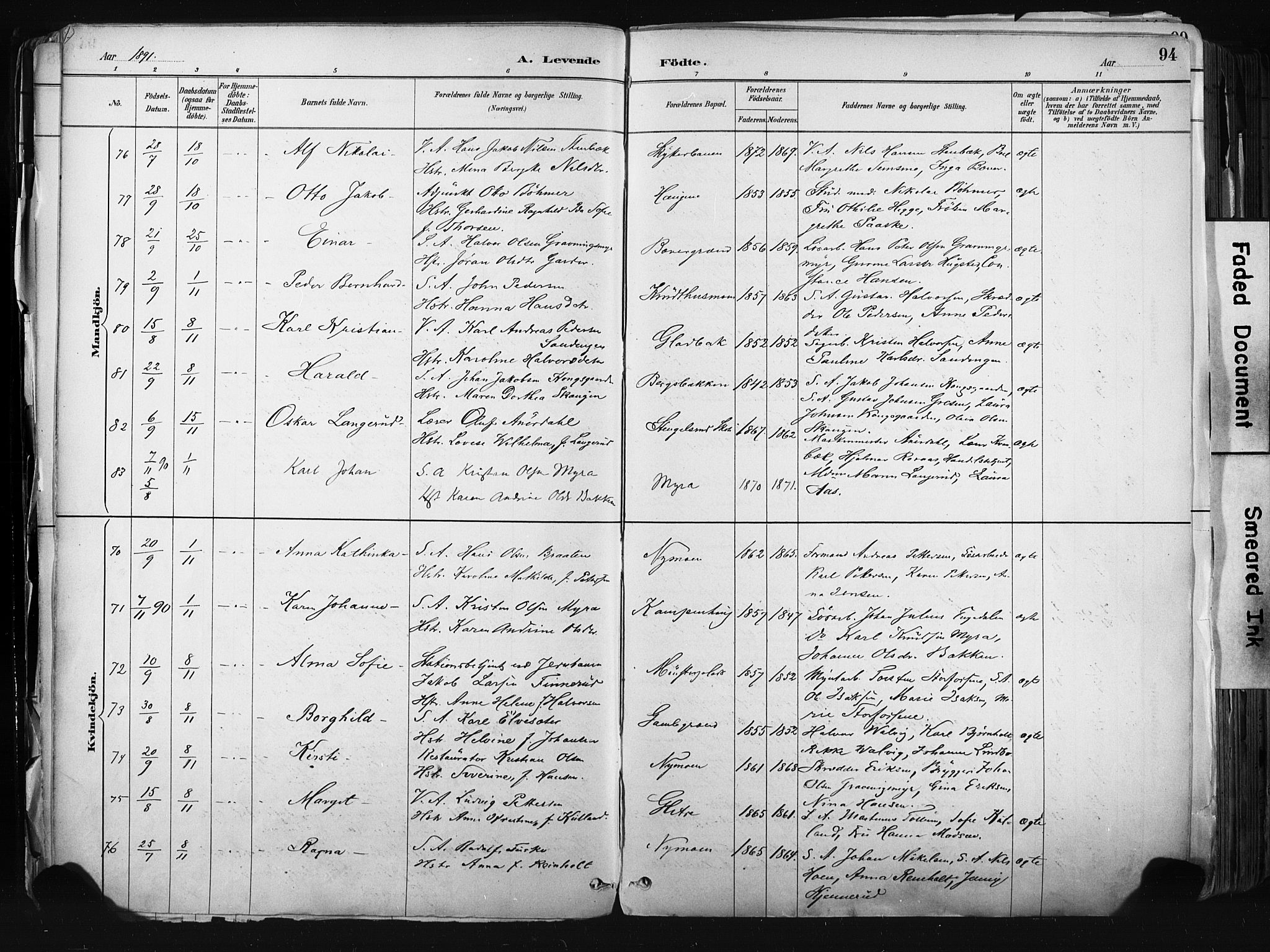 Kongsberg kirkebøker, AV/SAKO-A-22/F/Fb/L0002: Parish register (official) no. II 2, 1886-1896, p. 94