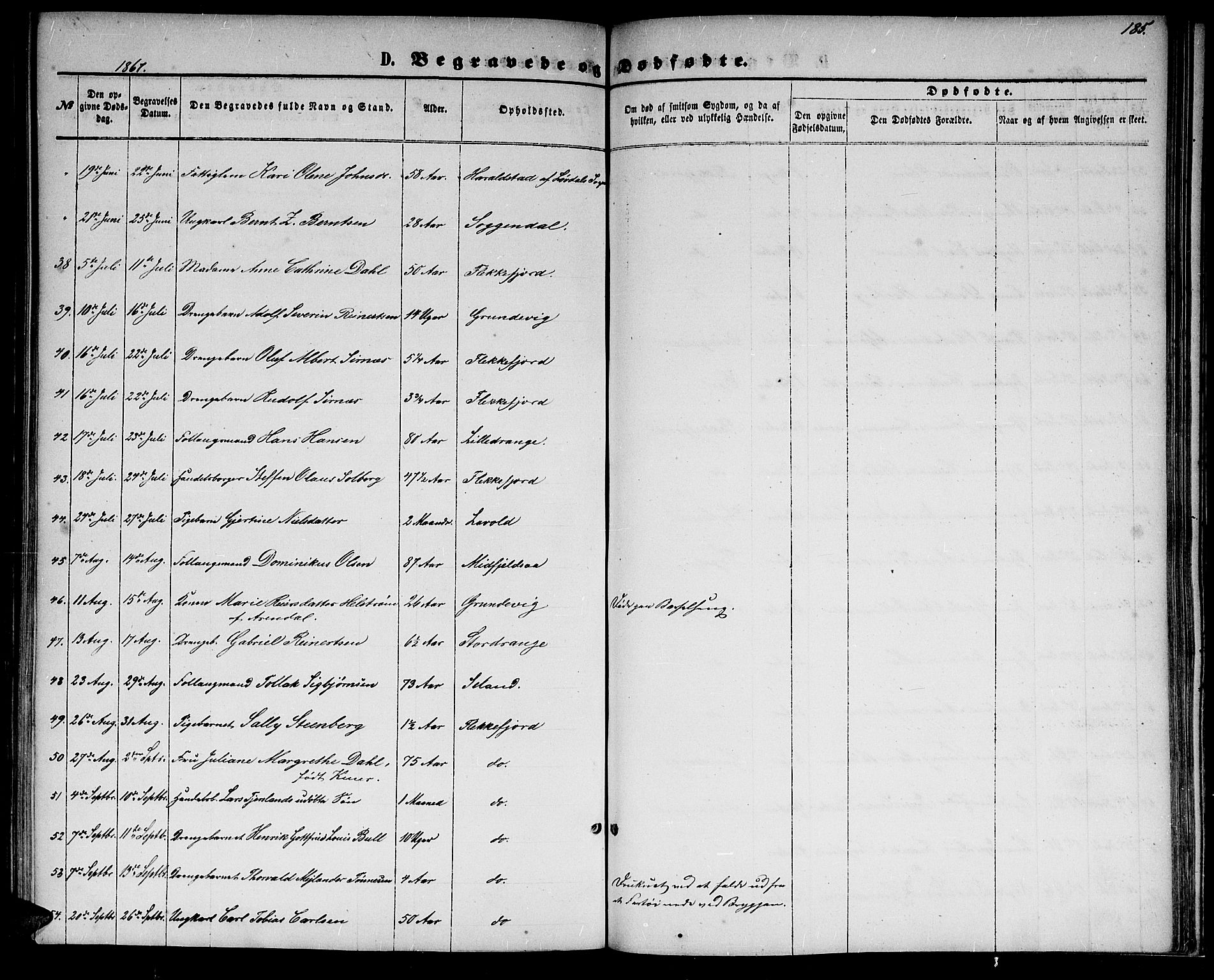 Flekkefjord sokneprestkontor, AV/SAK-1111-0012/F/Fb/Fbc/L0006: Parish register (copy) no. B 6, 1866-1879, p. 185