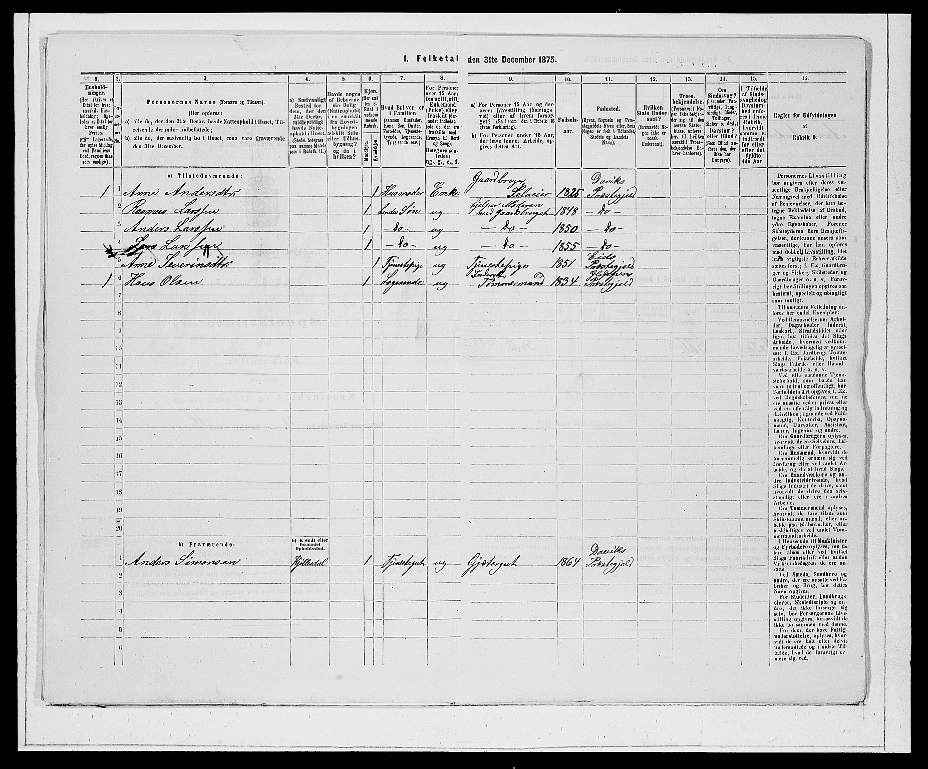 SAB, 1875 Census for 1442P Davik, 1875, p. 38