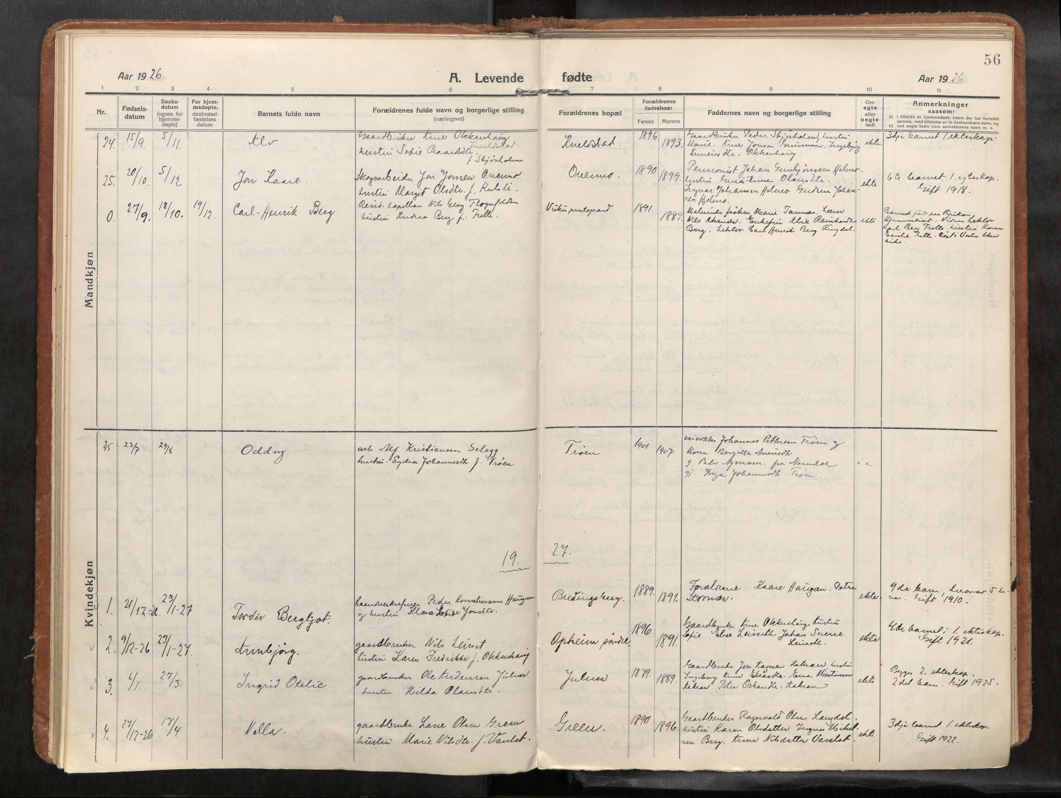 Verdal sokneprestkontor, AV/SAT-A-1156/2/H/Haa/L0004: Parish register (official) no. 4, 1916-1928, p. 56