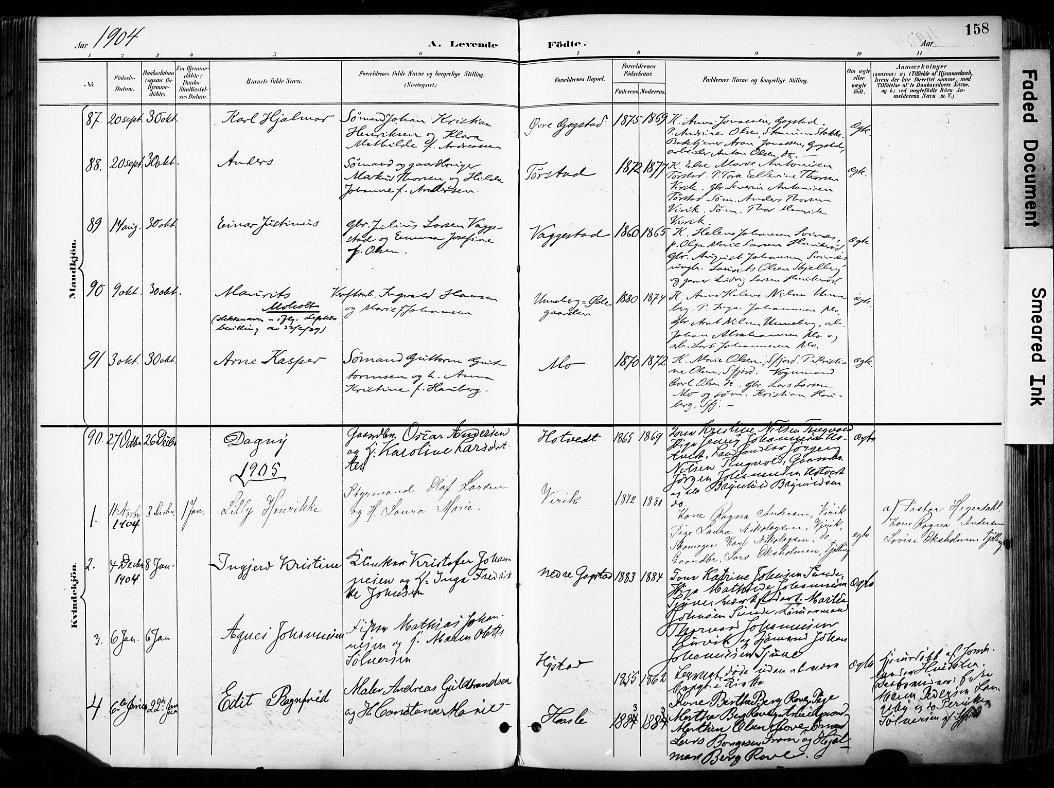 Sandar kirkebøker, SAKO/A-243/F/Fa/L0014: Parish register (official) no. 14, 1896-1909, p. 158