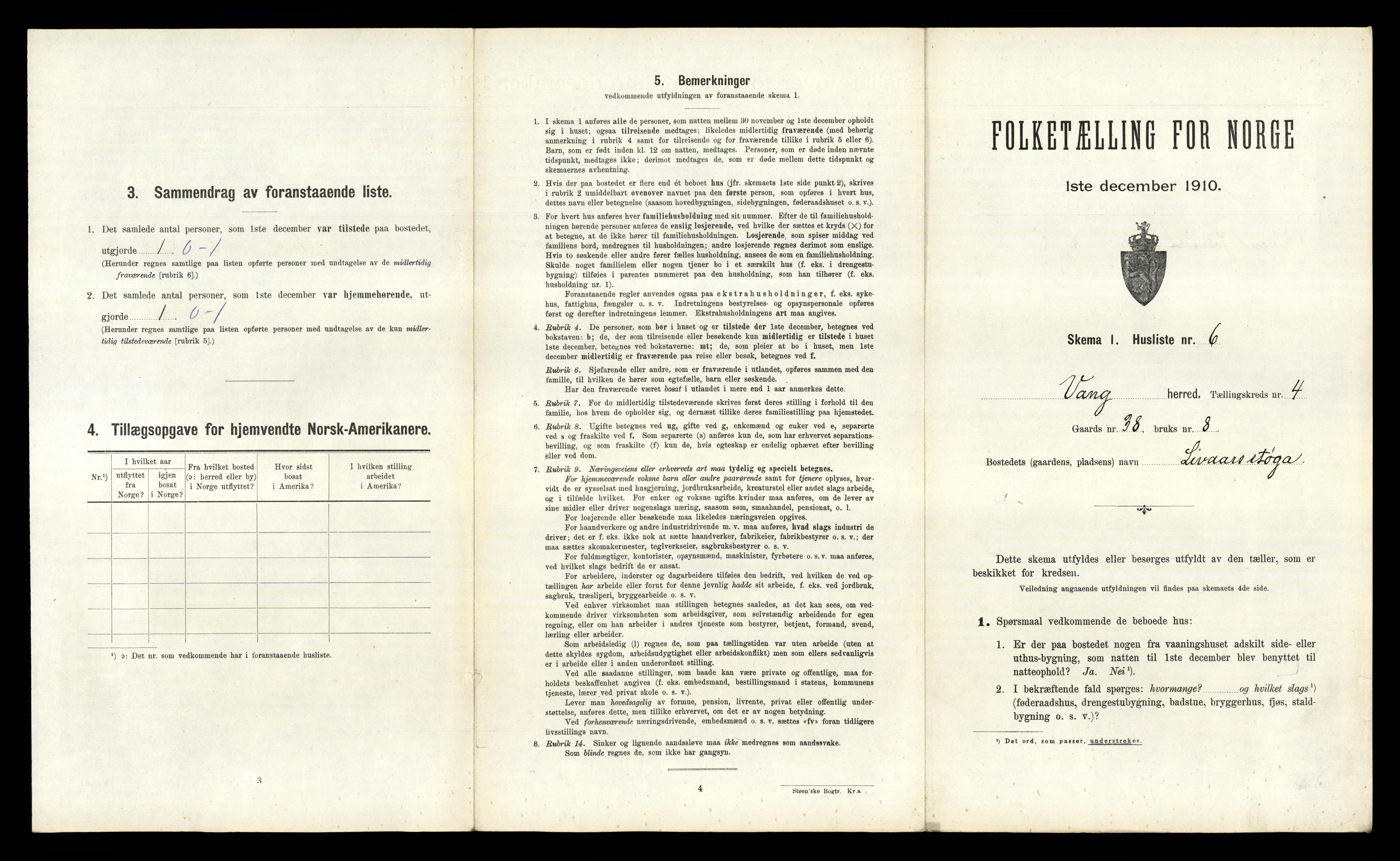 RA, 1910 census for Vang, 1910, p. 301