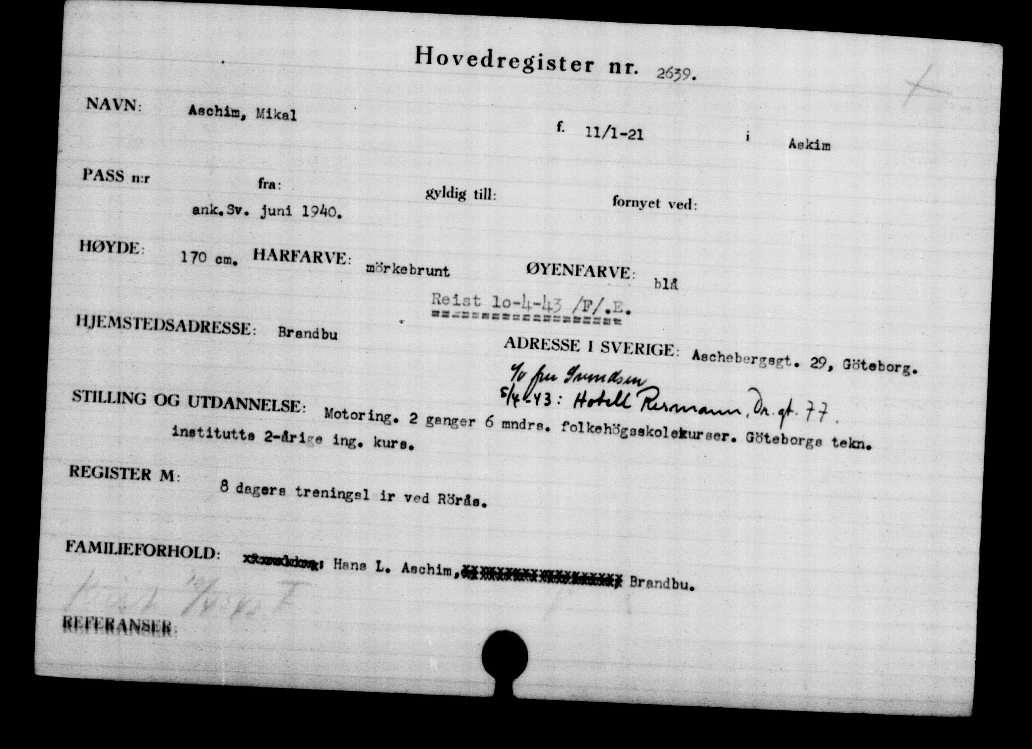 Utenriksstasjonene, Legasjonen i Stockholm, Flyktningkontoret, AV/RA-S-6753/V/Va/L0003: Kjesäterkartoteket, flyktninger med registreringsnr. 2001-3495, 1940-1945, p. 1001