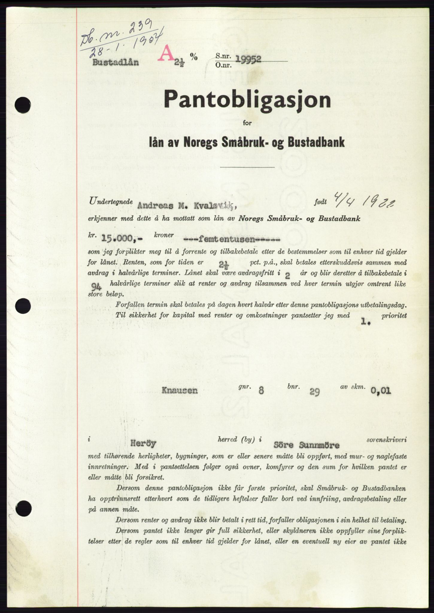 Søre Sunnmøre sorenskriveri, AV/SAT-A-4122/1/2/2C/L0124: Mortgage book no. 12B, 1953-1954, Diary no: : 239/1954