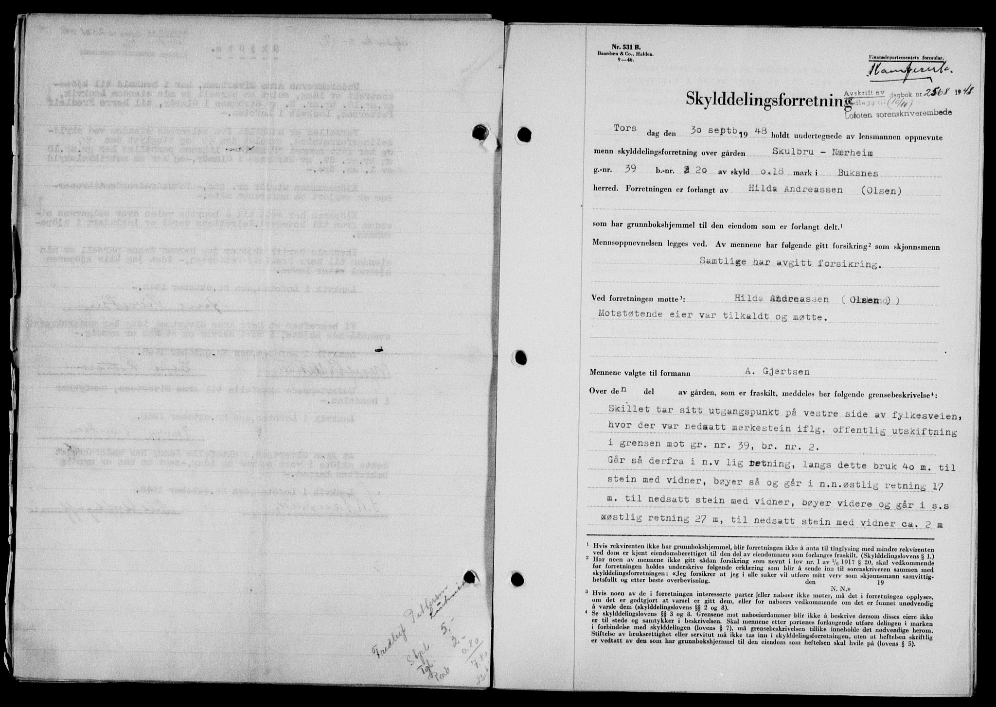 Lofoten sorenskriveri, SAT/A-0017/1/2/2C/L0019a: Mortgage book no. 19a, 1948-1948, Diary no: : 2568/1948