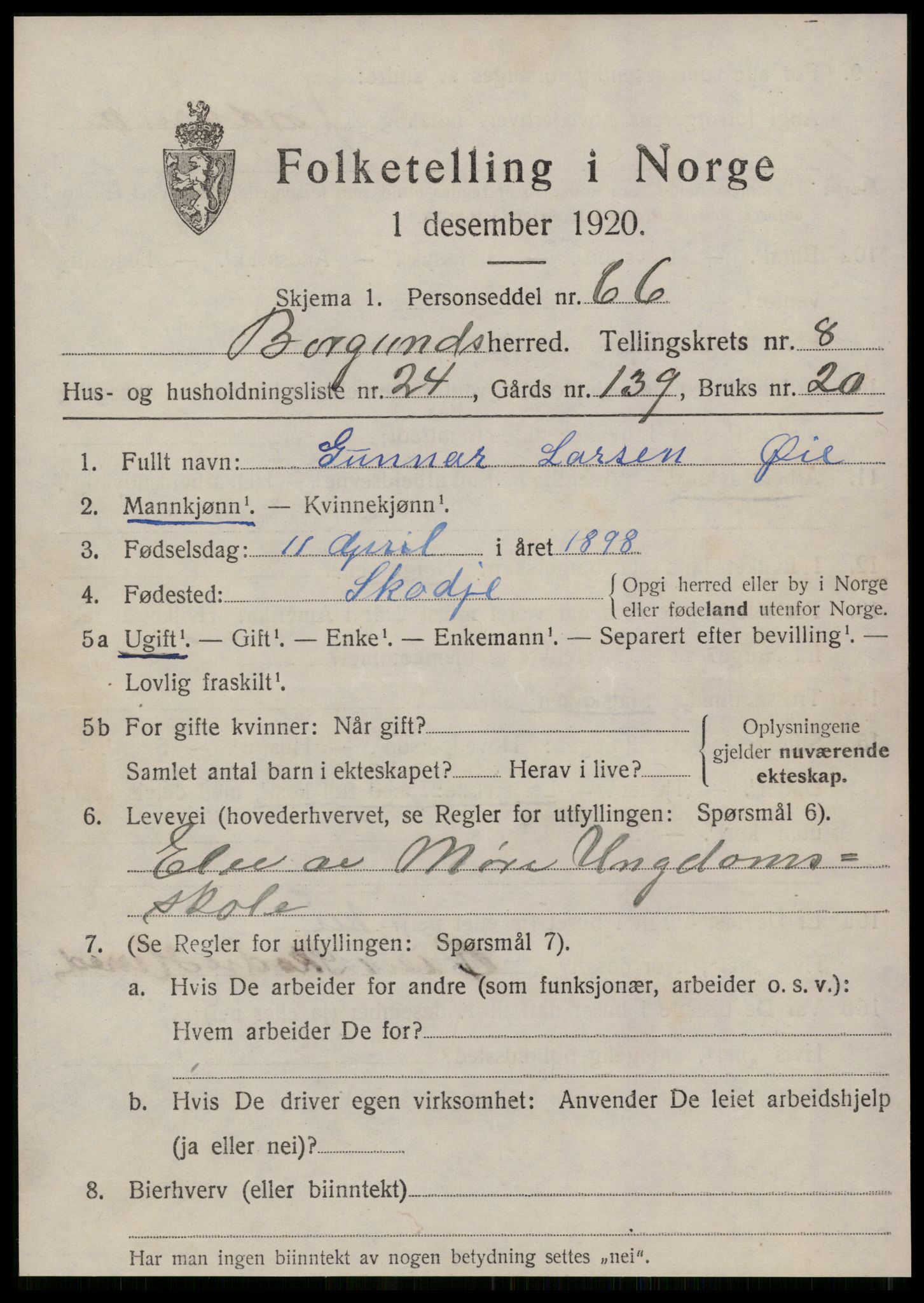 SAT, 1920 census for Borgund, 1920, p. 7794