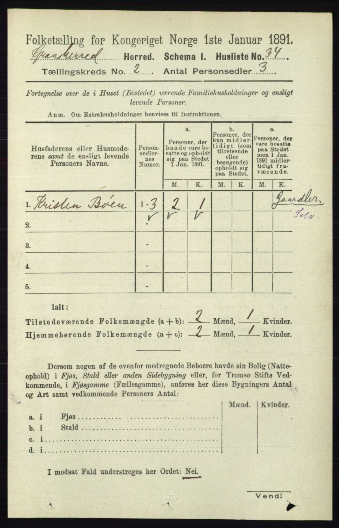 RA, 1891 census for 0824 Gransherad, 1891, p. 278