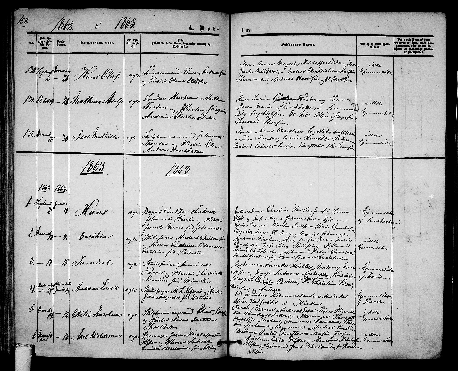Tønsberg kirkebøker, SAKO/A-330/G/Ga/L0003: Parish register (copy) no. 3, 1855-1864, p. 108