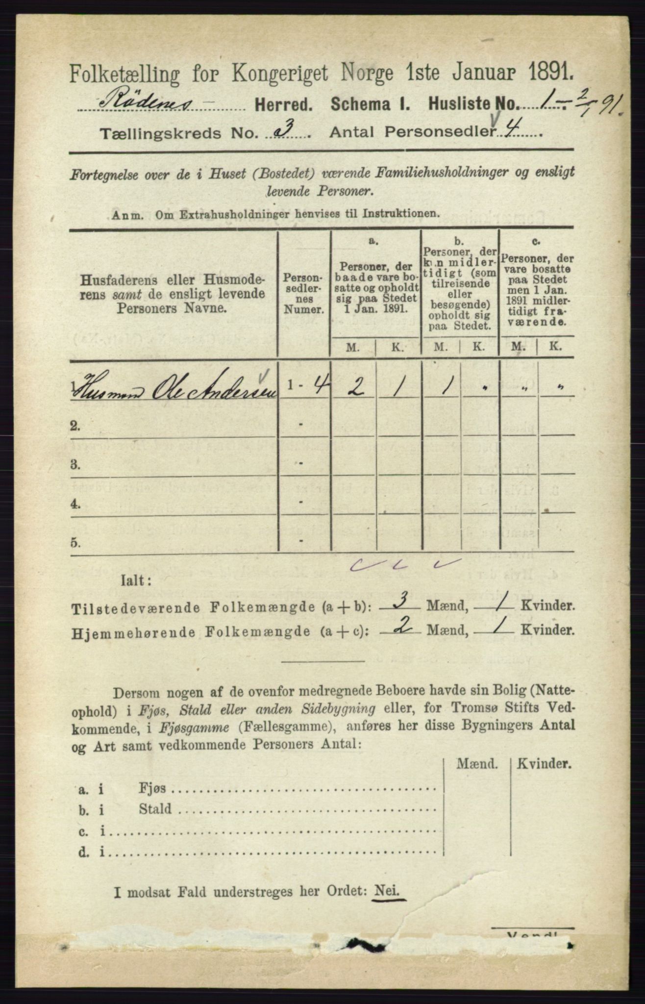 RA, 1891 census for 0120 Rødenes, 1891, p. 1127