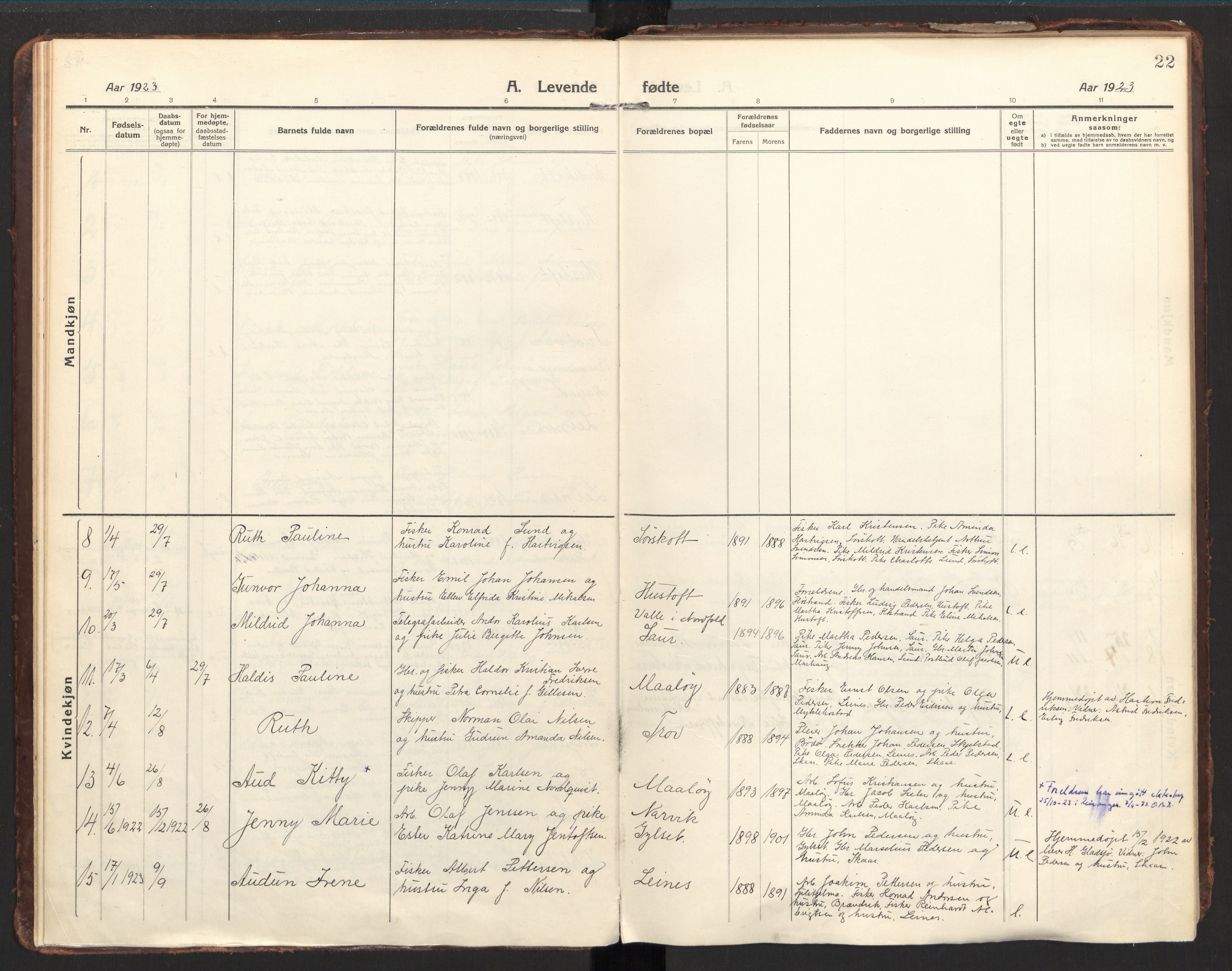 Ministerialprotokoller, klokkerbøker og fødselsregistre - Nordland, AV/SAT-A-1459/857/L0824: Parish register (official) no. 857A04, 1917-1943, p. 22