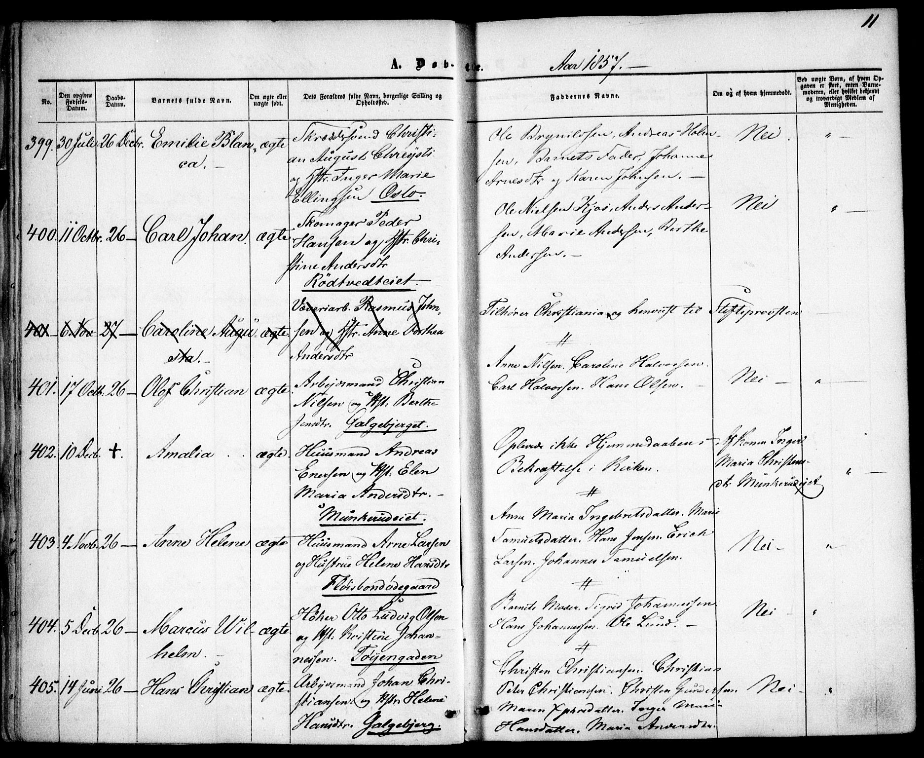 Vestre Aker prestekontor Kirkebøker, AV/SAO-A-10025/F/Fa/L0004: Parish register (official) no. 4, 1857-1877, p. 11