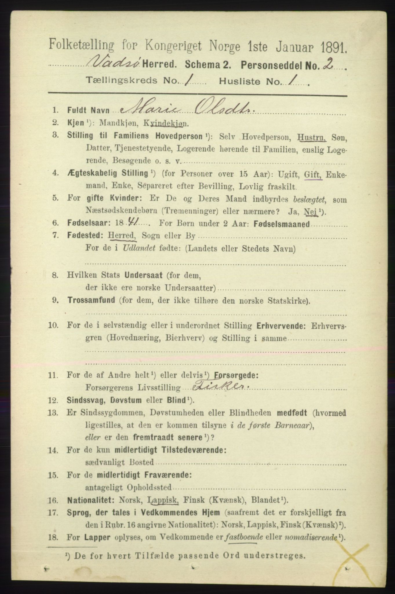 RA, 1891 census for 2029 Vadsø, 1891, p. 75