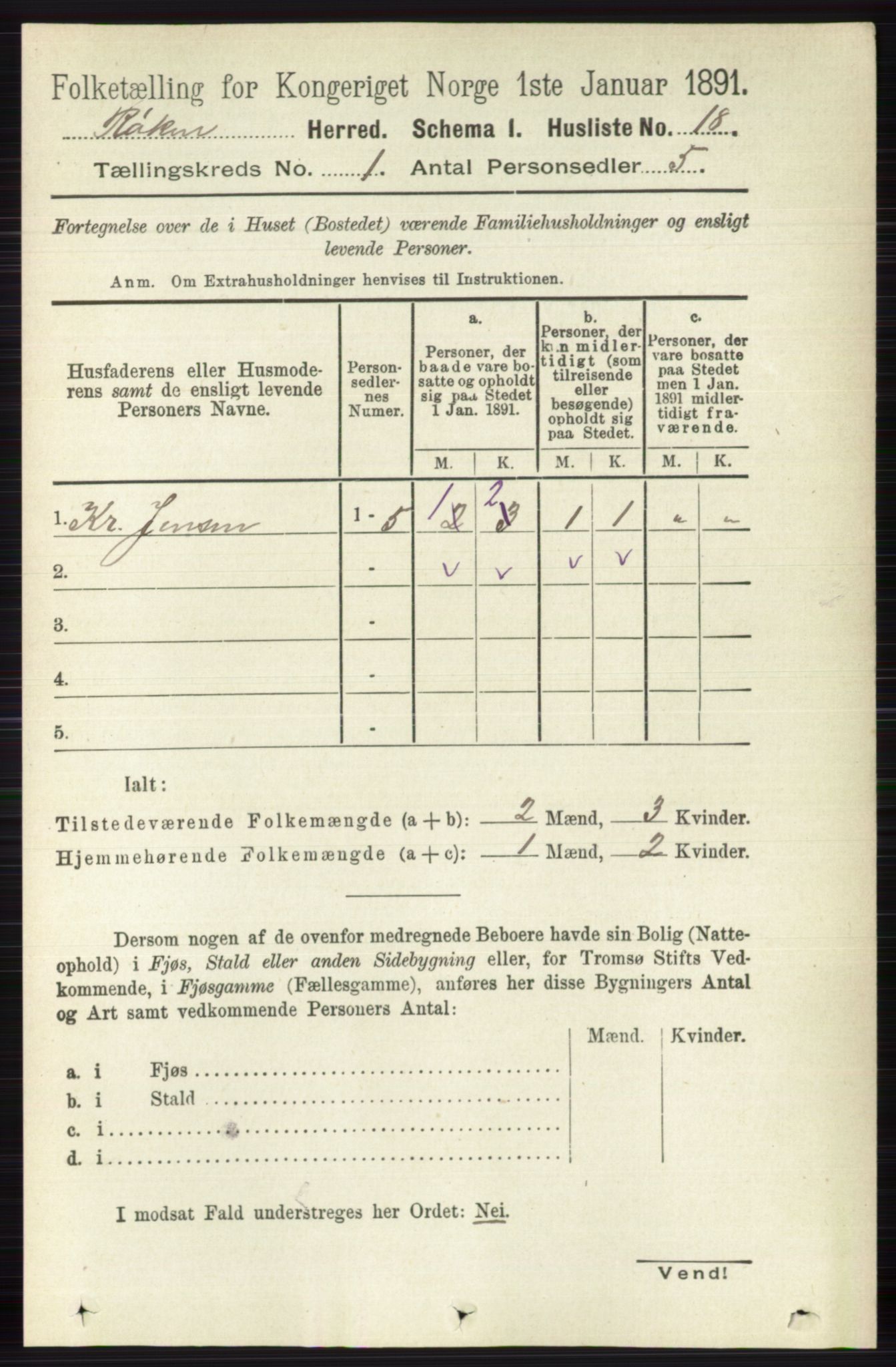 RA, 1891 census for 0627 Røyken, 1891, p. 40