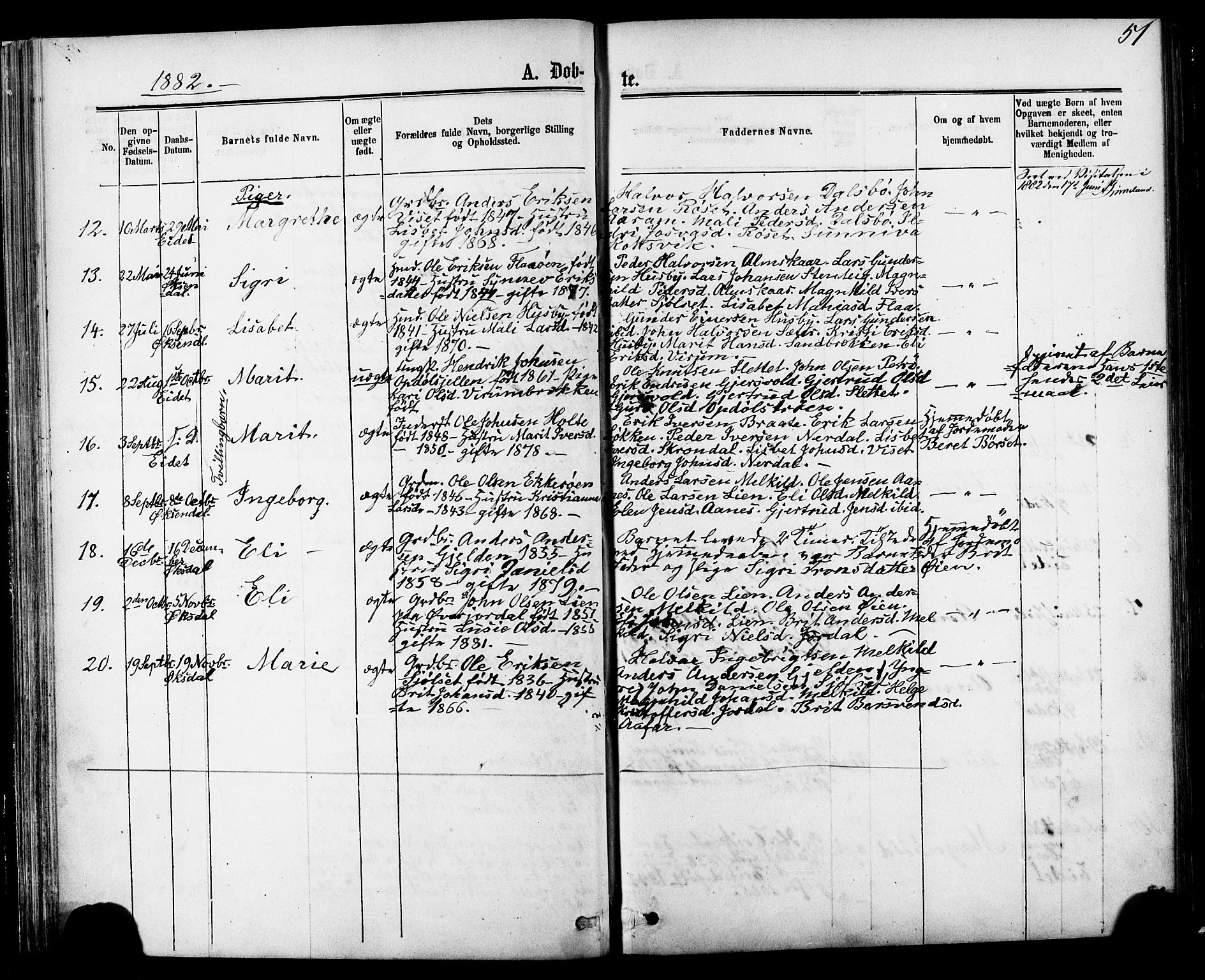 Ministerialprotokoller, klokkerbøker og fødselsregistre - Møre og Romsdal, SAT/A-1454/588/L1005: Parish register (official) no. 588A02, 1871-1885, p. 51