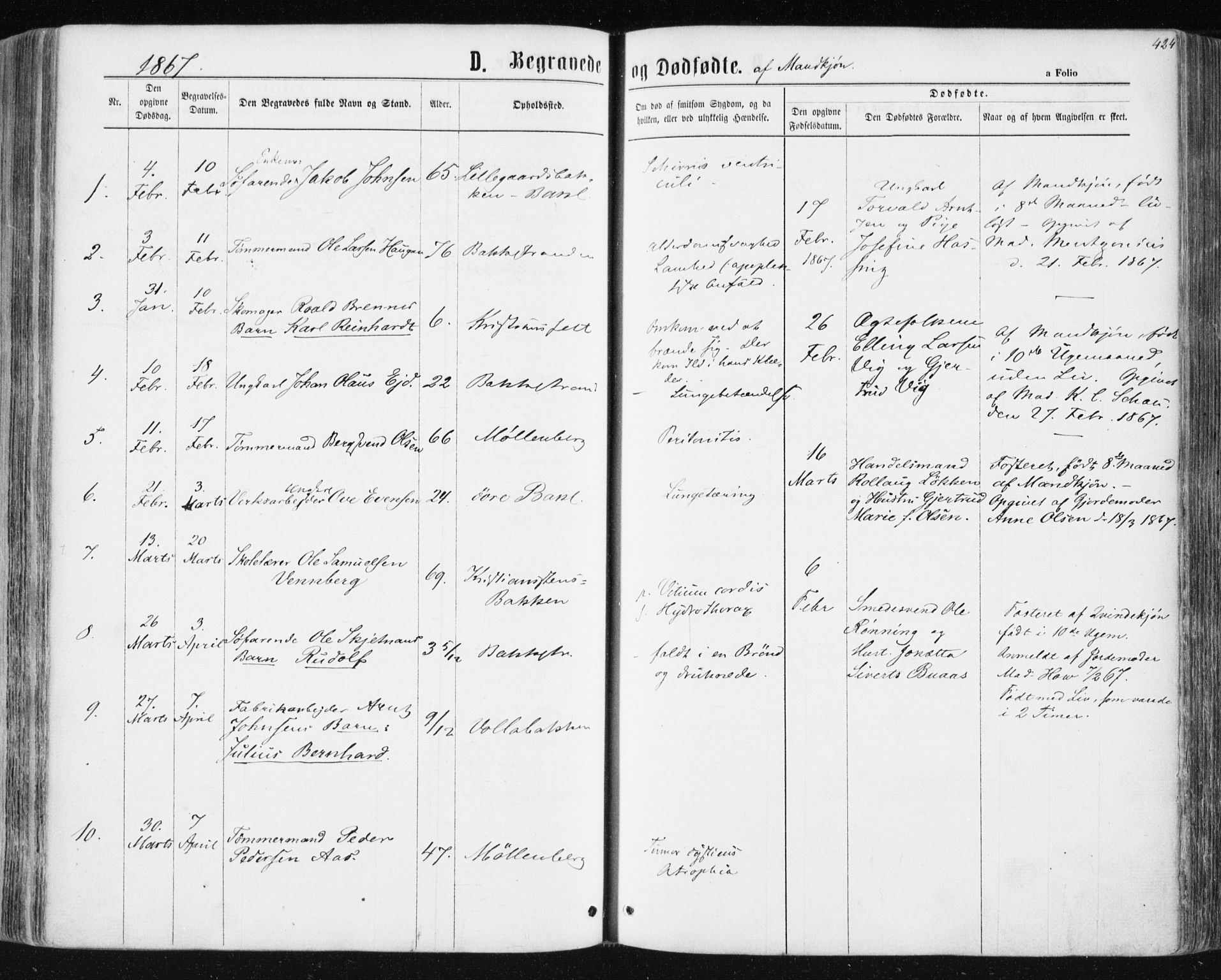 Ministerialprotokoller, klokkerbøker og fødselsregistre - Sør-Trøndelag, SAT/A-1456/604/L0186: Parish register (official) no. 604A07, 1866-1877, p. 424