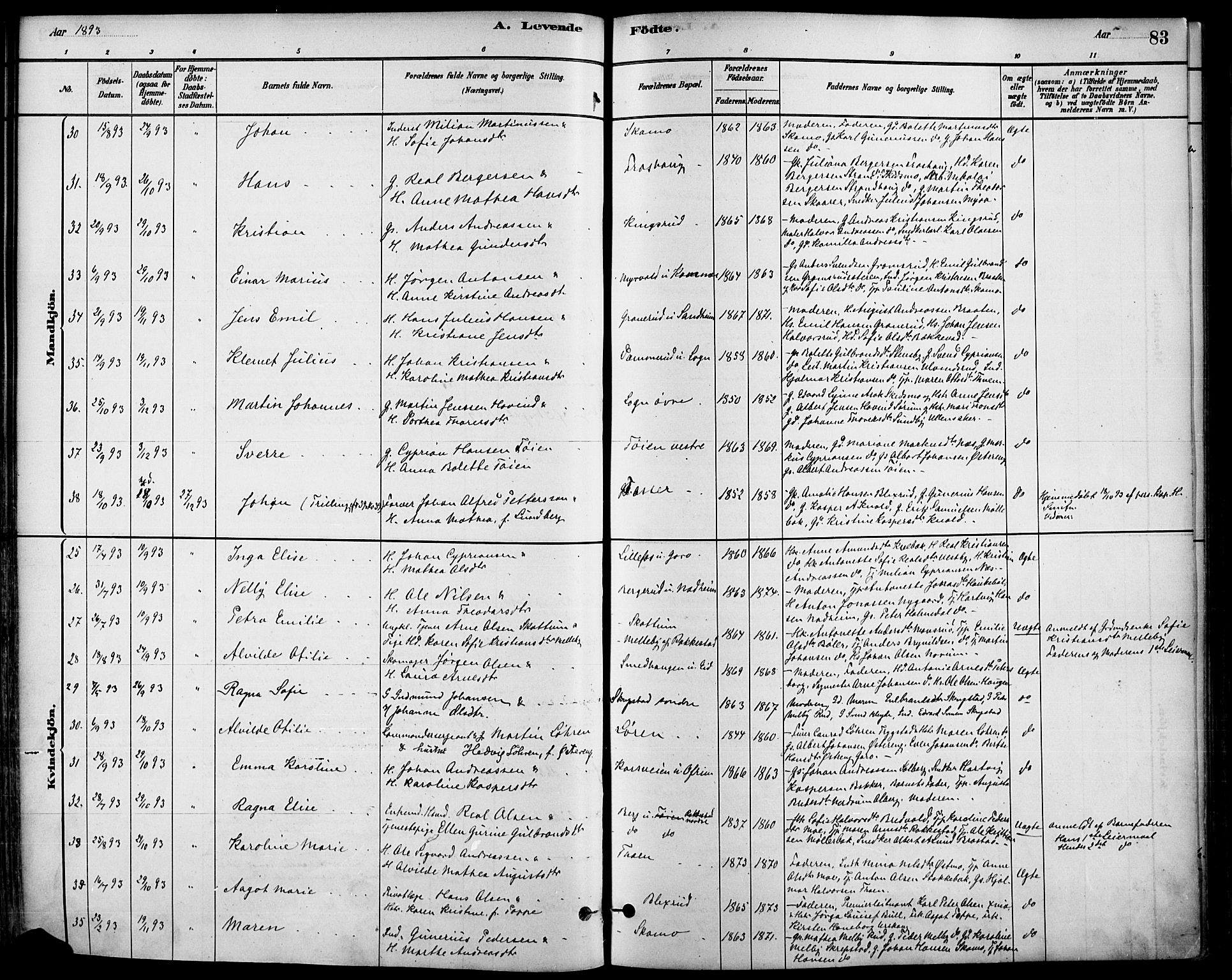Høland prestekontor Kirkebøker, SAO/A-10346a/F/Fa/L0013: Parish register (official) no. I 13, 1880-1897, p. 83