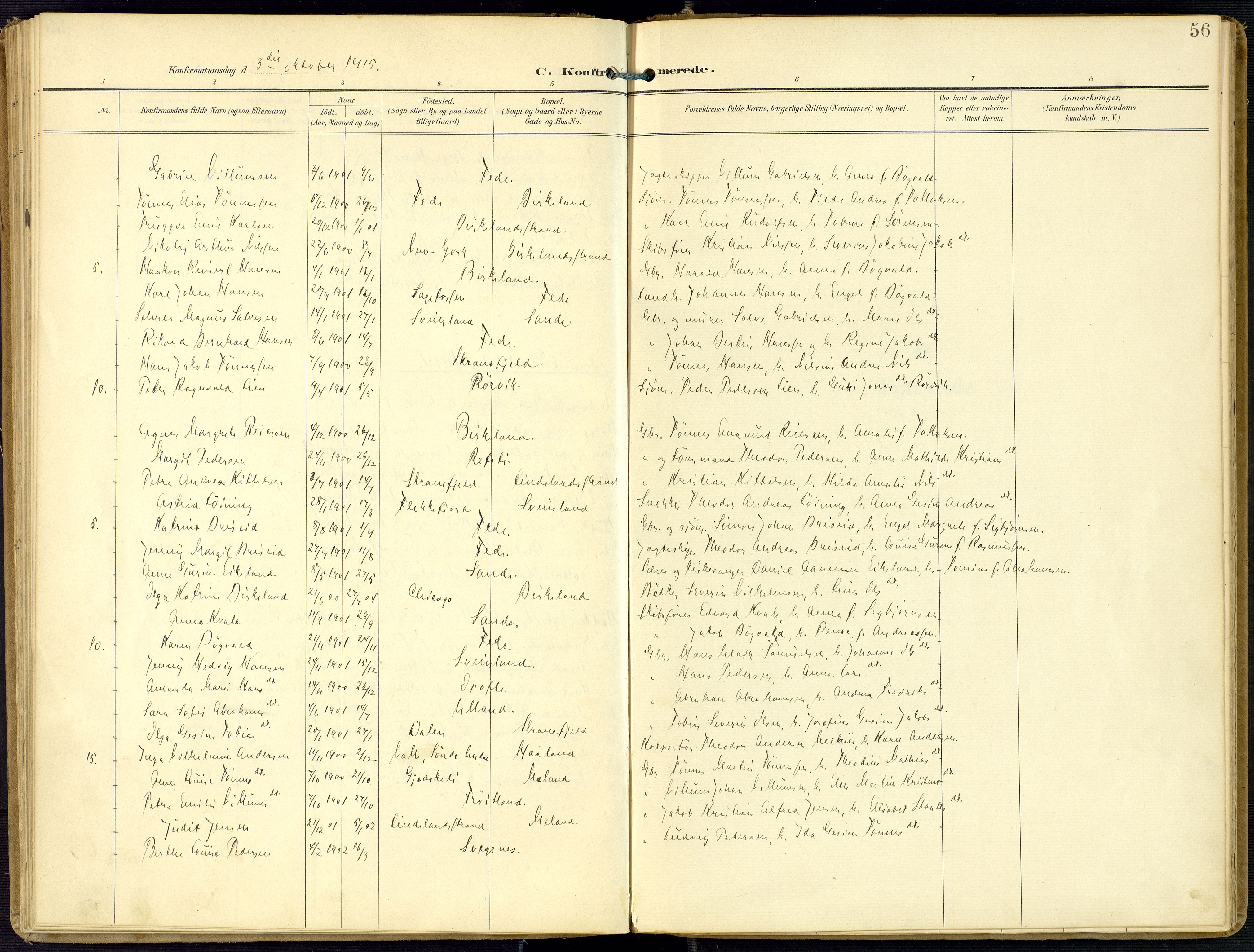 Kvinesdal sokneprestkontor, SAK/1111-0026/F/Fa/Faa/L0005: Parish register (official) no. A 5, 1898-1915, p. 56