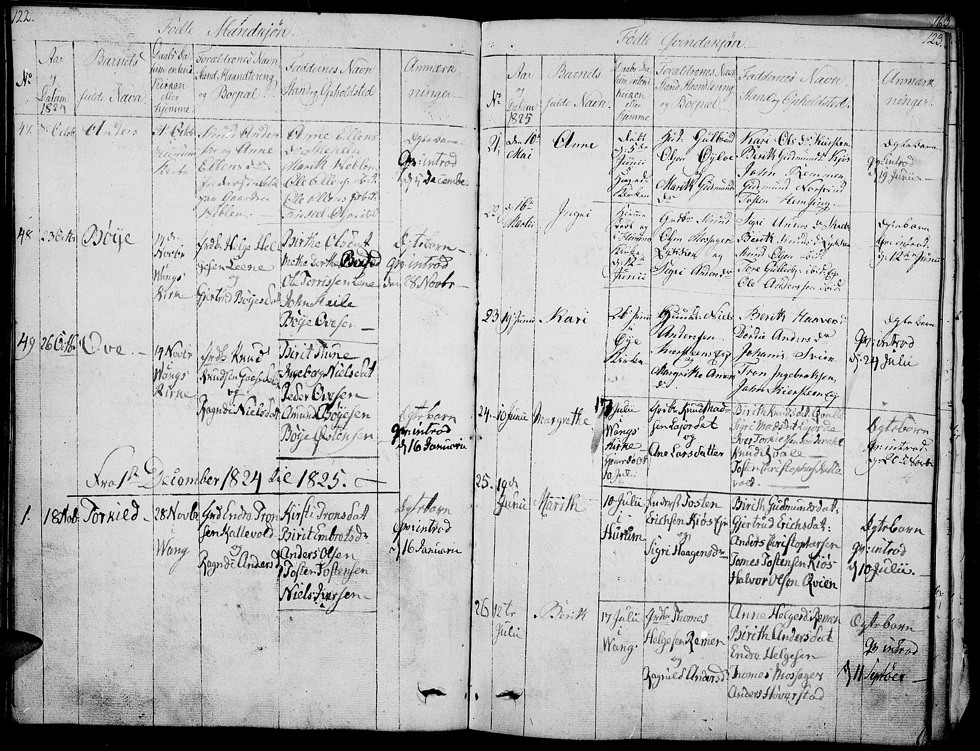 Vang prestekontor, Valdres, SAH/PREST-140/H/Ha/L0003: Parish register (official) no. 3, 1809-1831, p. 122-123