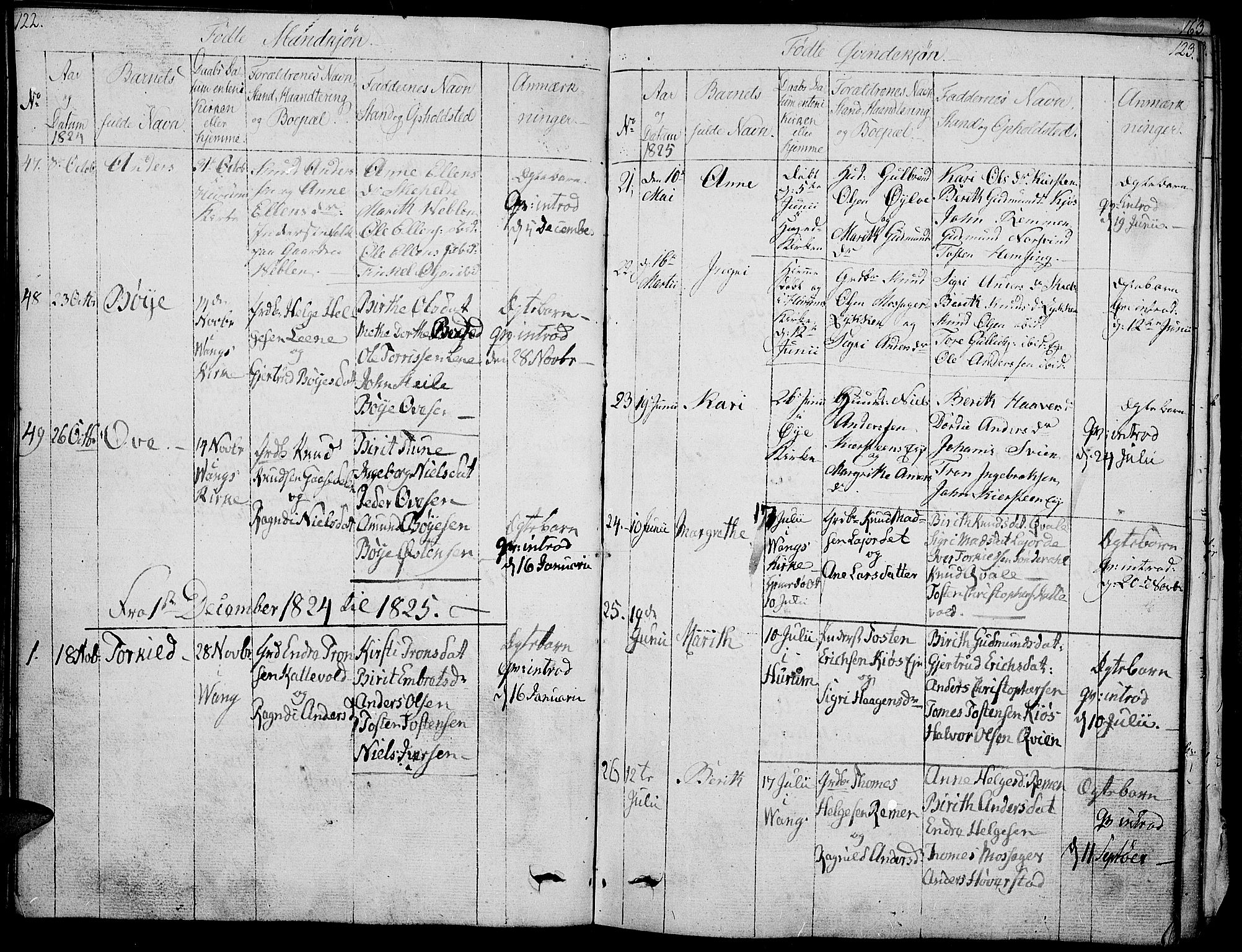 Vang prestekontor, Valdres, AV/SAH-PREST-140/H/Ha/L0003: Parish register (official) no. 3, 1809-1831, p. 122-123