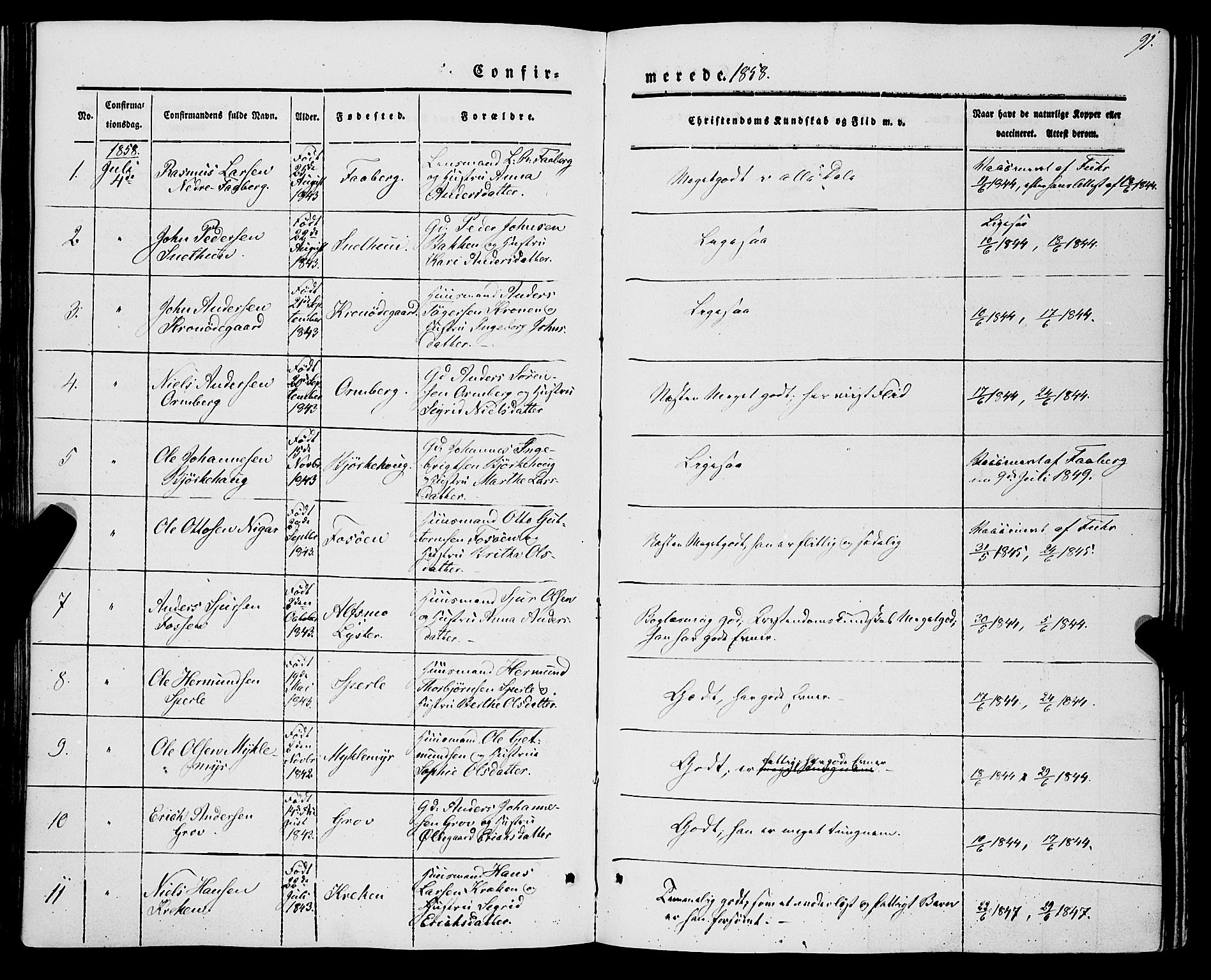 Jostedal sokneprestembete, AV/SAB-A-80601/H/Haa/Haaa/L0005: Parish register (official) no. A 5, 1849-1877, p. 91