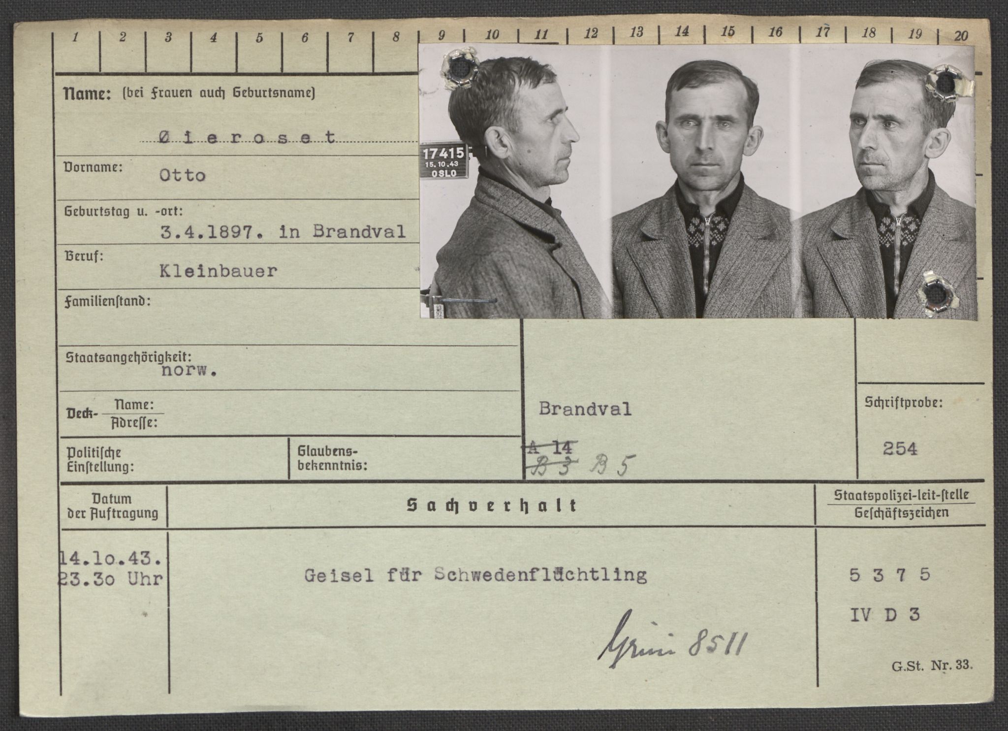 Befehlshaber der Sicherheitspolizei und des SD, RA/RAFA-5969/E/Ea/Eaa/L0010: Register over norske fanger i Møllergata 19: Sø-Å, 1940-1945, p. 1240