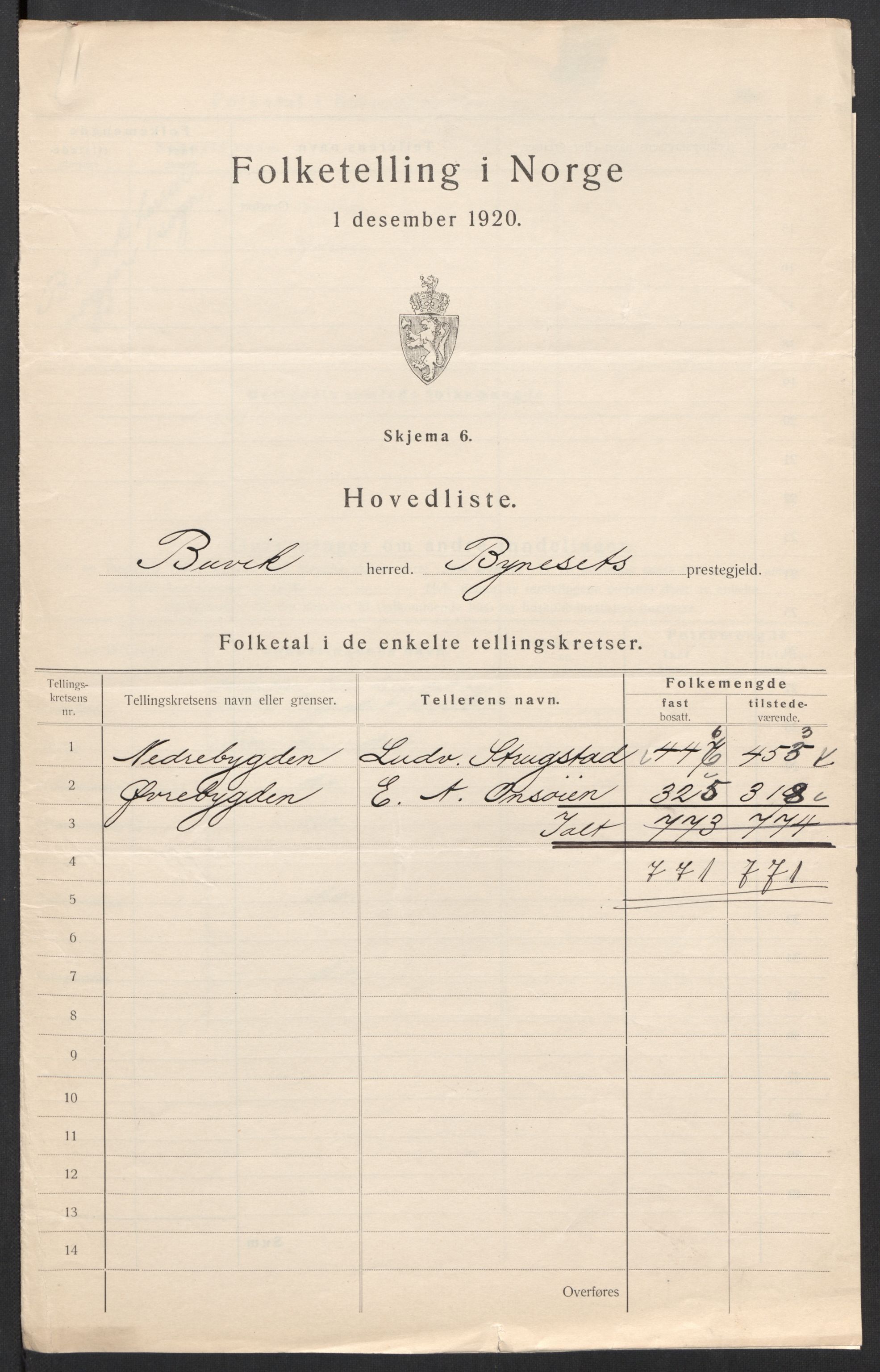 SAT, 1920 census for Buvik, 1920, p. 3