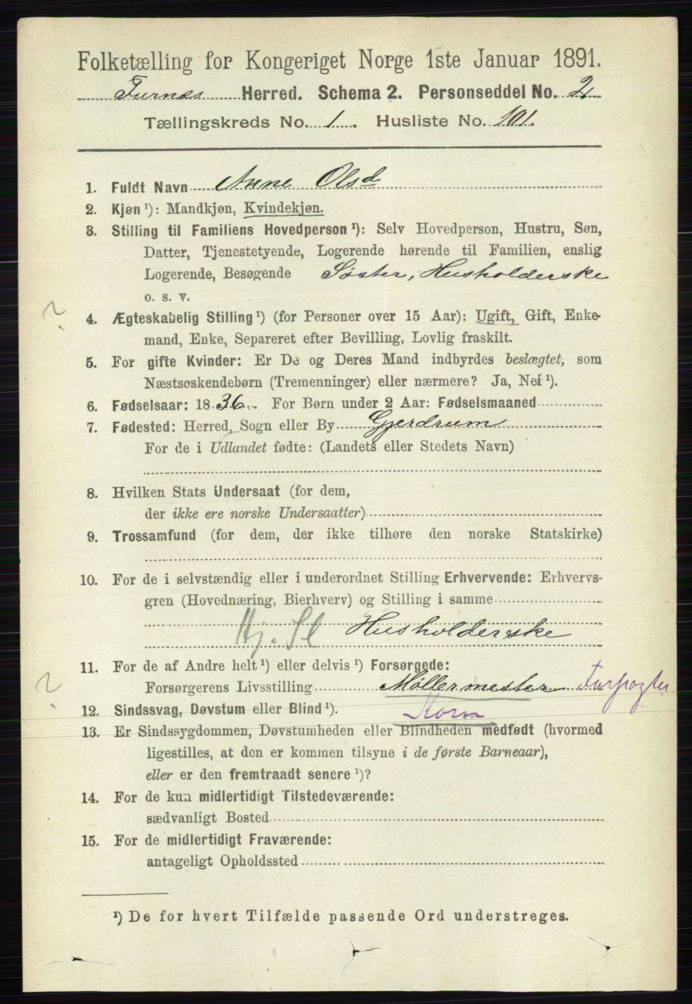 RA, Census 1891 for 0413 Furnes herred, 1891, p. 726