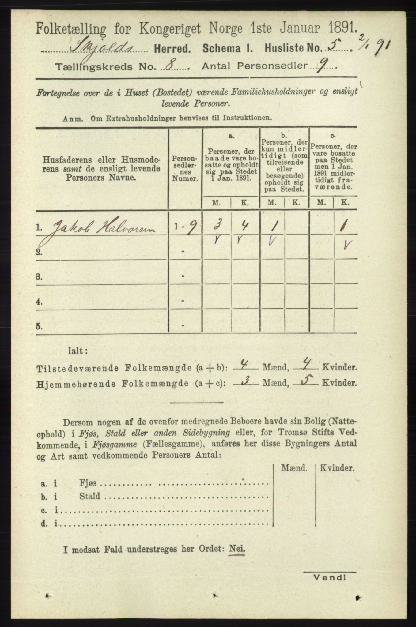 RA, 1891 census for 1154 Skjold, 1891, p. 1572