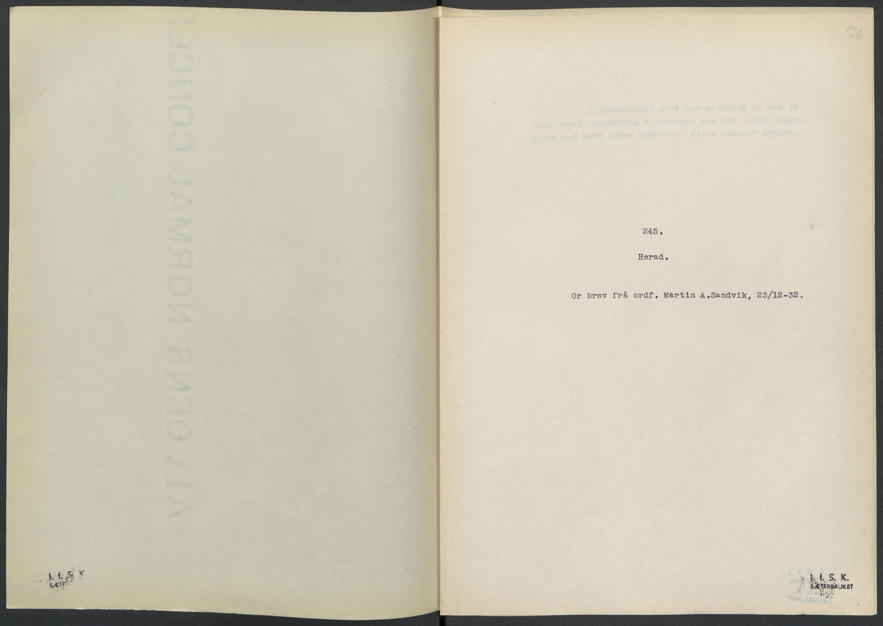 Instituttet for sammenlignende kulturforskning, AV/RA-PA-0424/F/Fc/L0008/0003: Eske B8: / Vest-Agder (perm XXI), 1932-1935, p. 76