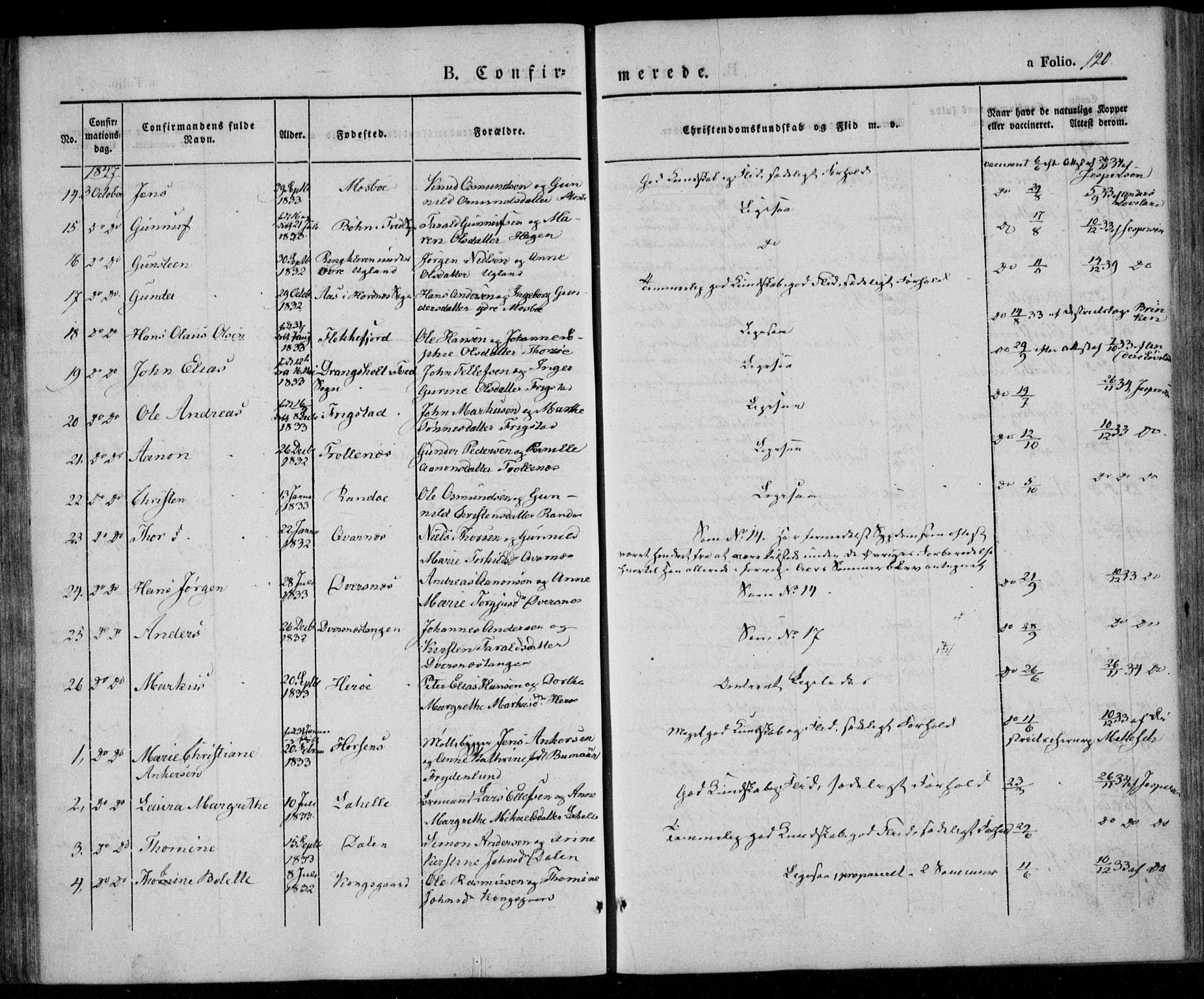 Oddernes sokneprestkontor, AV/SAK-1111-0033/F/Fa/Faa/L0006: Parish register (official) no. A 6, 1838-1851, p. 120