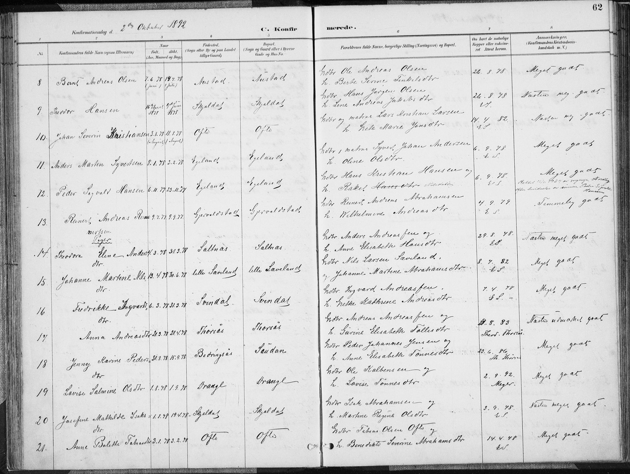 Herad sokneprestkontor, AV/SAK-1111-0018/F/Fa/Faa/L0006: Parish register (official) no. A 6, 1887-1907, p. 62