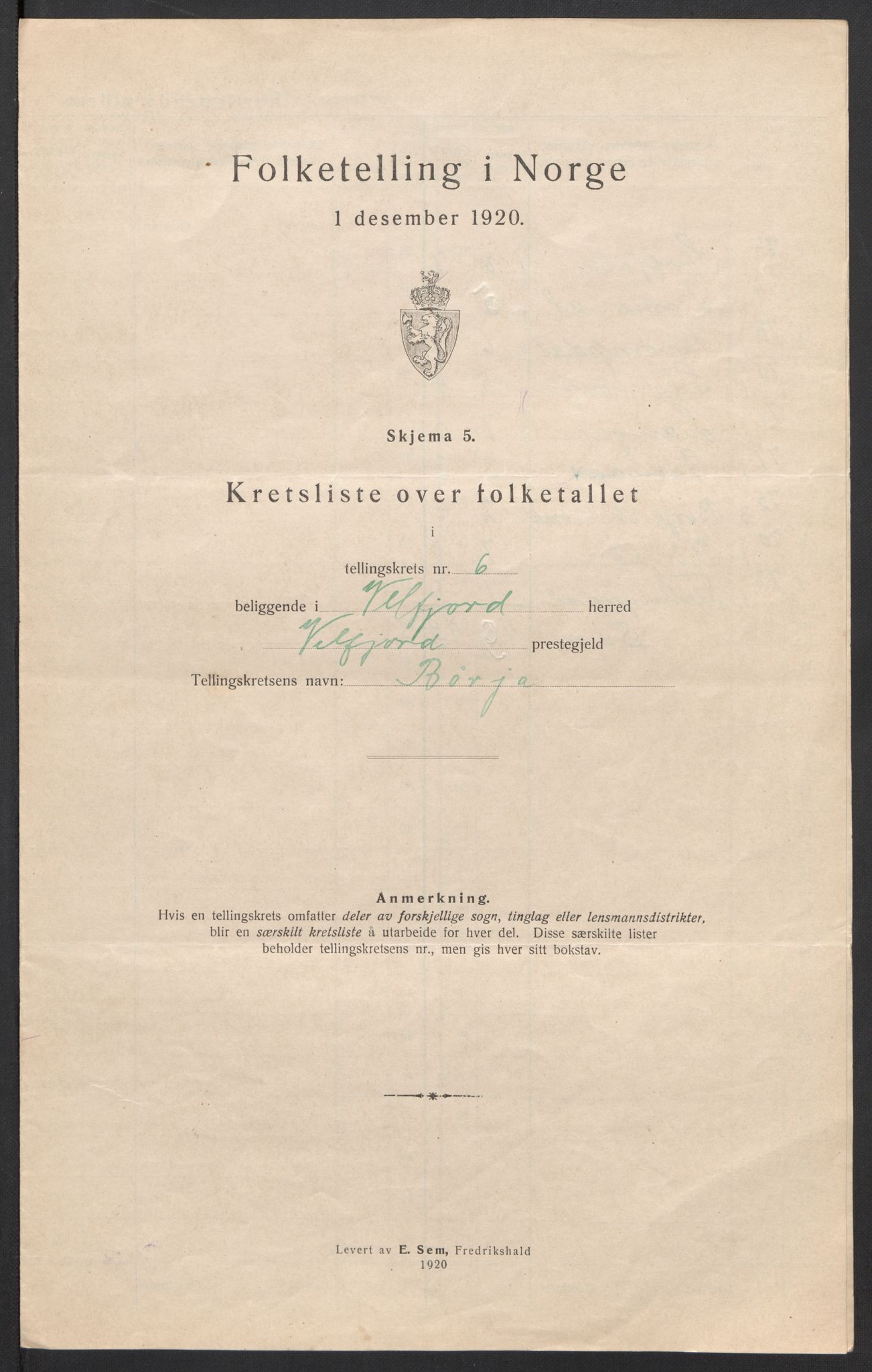 SAT, 1920 census for Velfjord, 1920, p. 27