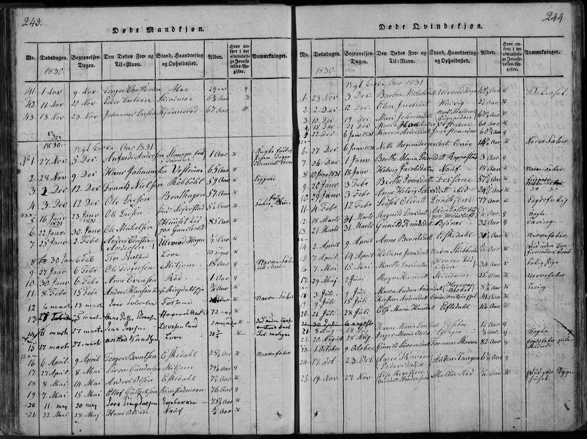 Hedrum kirkebøker, SAKO/A-344/F/Fa/L0004: Parish register (official) no. I 4, 1817-1835, p. 243-244