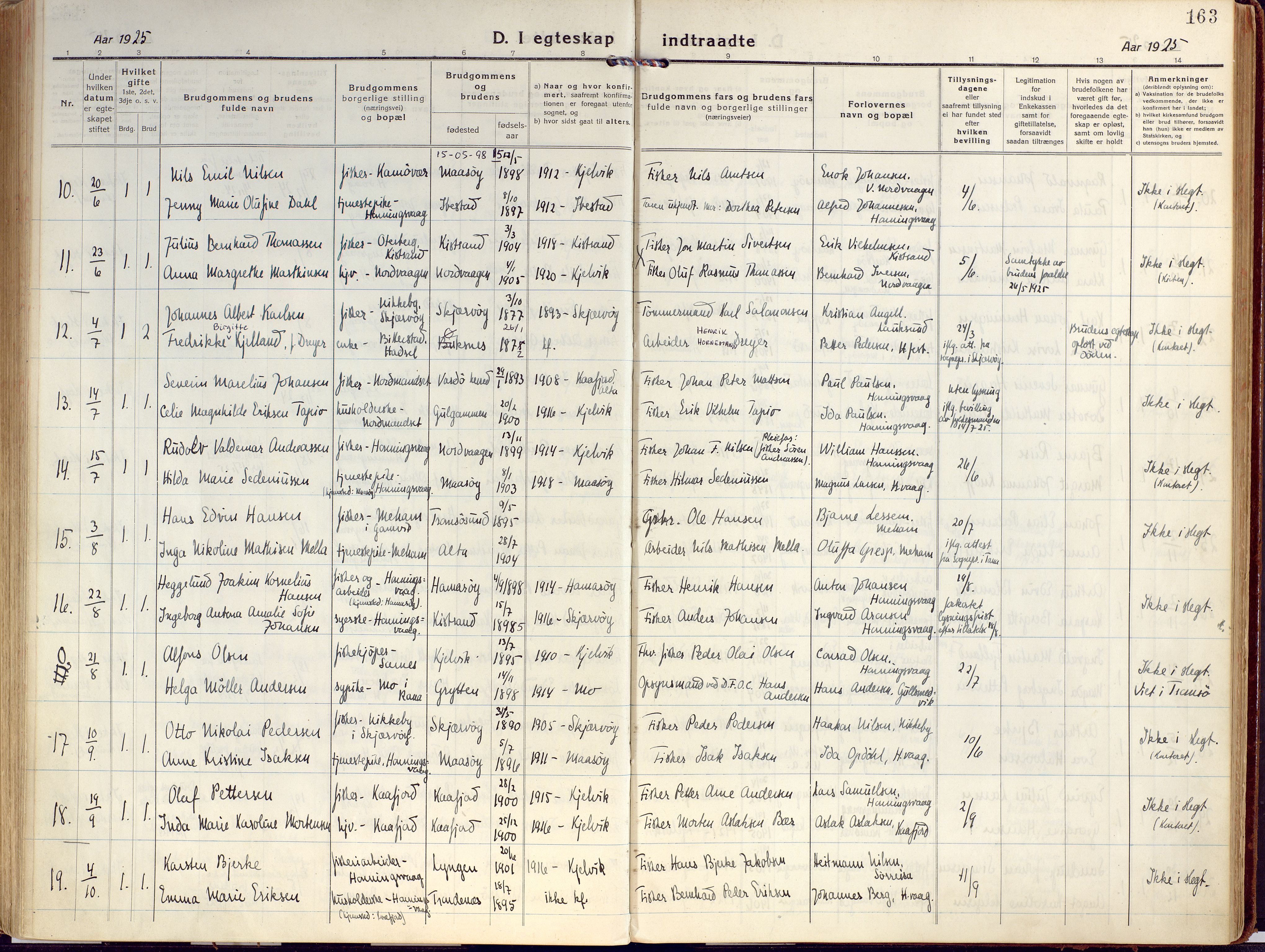 Kjelvik/Nordkapp sokneprestkontor, AV/SATØ-S-1350/H/Ha/L0002kirke: Parish register (official) no. 2, 1920-1929, p. 163