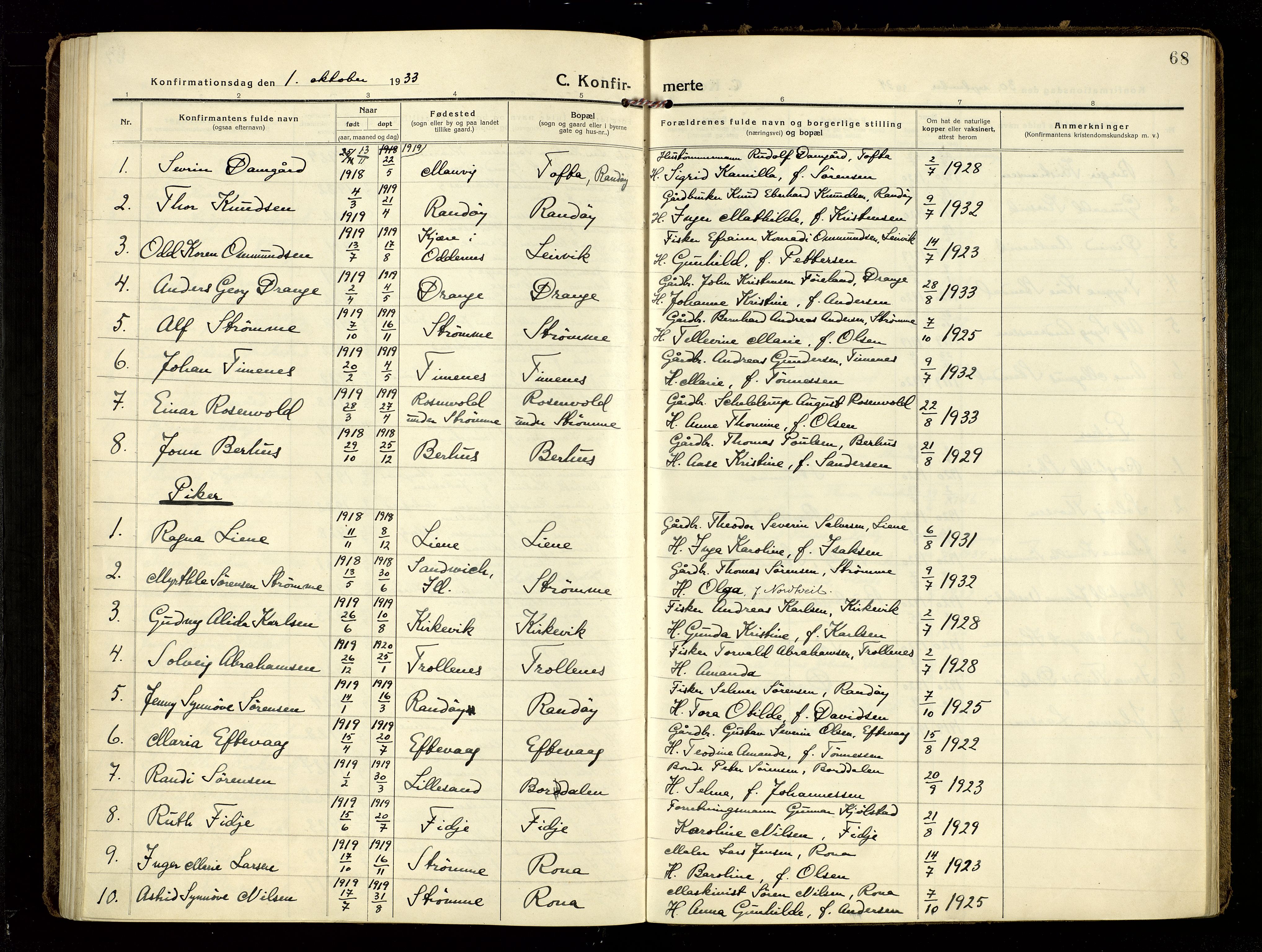 Oddernes sokneprestkontor, SAK/1111-0033/F/Fa/Fab/L0004: Parish register (official) no. A 4, 1916-1935, p. 68