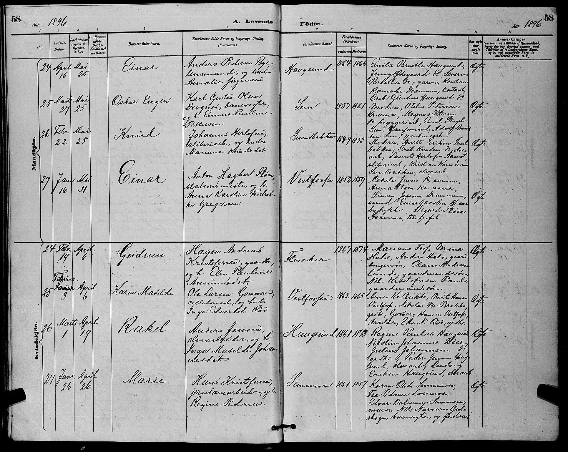 Eiker kirkebøker, AV/SAKO-A-4/G/Ga/L0007: Parish register (copy) no. I 7, 1893-1902, p. 58