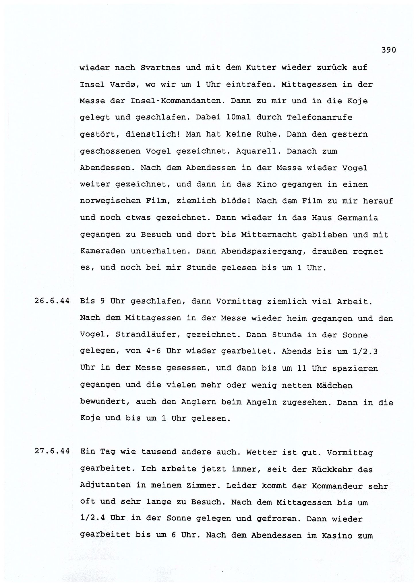 Dagbokopptegnelser av en tysk marineoffiser stasjonert i Norge , FMFB/A-1160/F/L0001: Dagbokopptegnelser av en tysk marineoffiser stasjonert i Norge, 1941-1944, p. 390