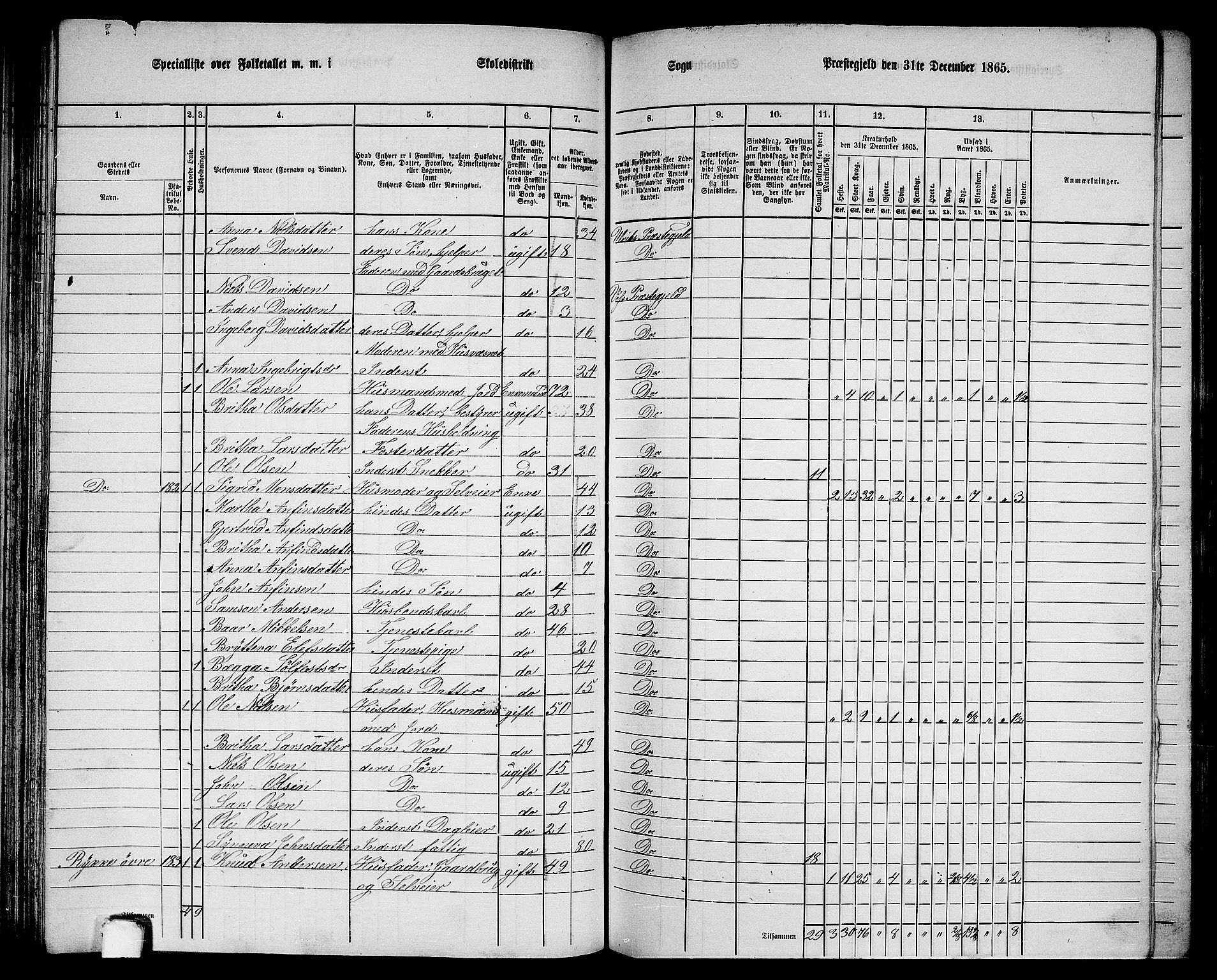 RA, 1865 census for Voss, 1865, p. 99