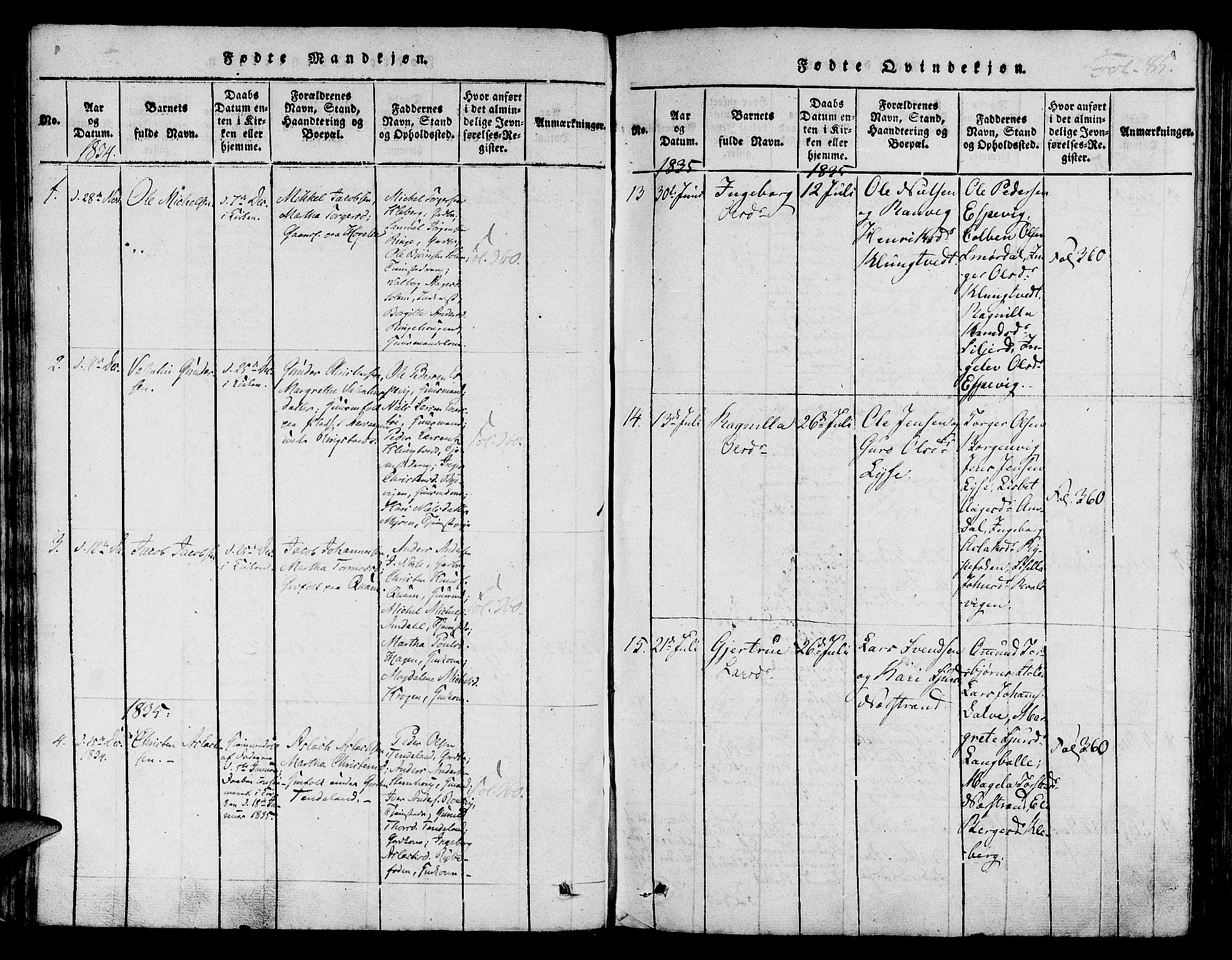 Nedstrand sokneprestkontor, AV/SAST-A-101841/01/IV: Parish register (official) no. A 6, 1816-1838, p. 85