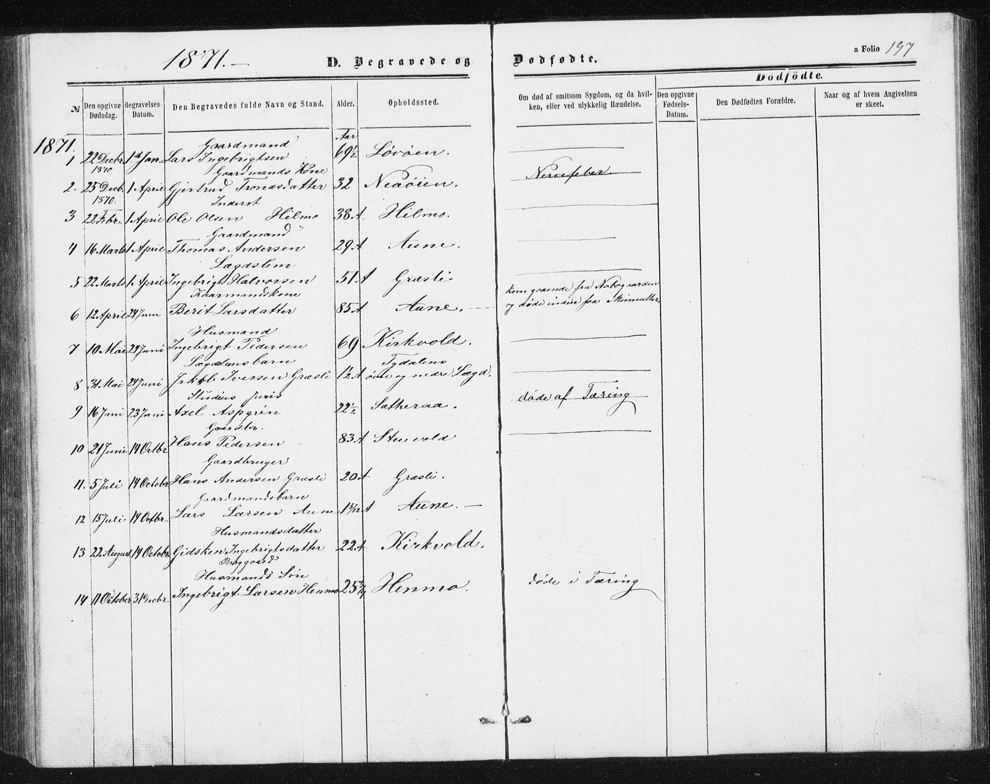 Ministerialprotokoller, klokkerbøker og fødselsregistre - Sør-Trøndelag, SAT/A-1456/698/L1166: Parish register (copy) no. 698C03, 1861-1887, p. 197